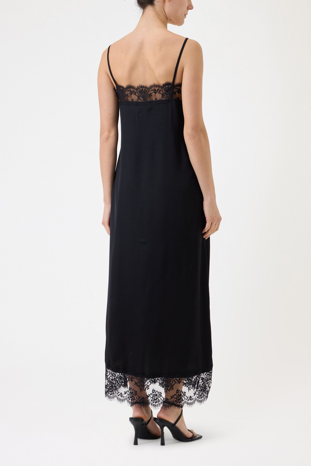 LONG SATIN SLIP DRESS WITH LACE