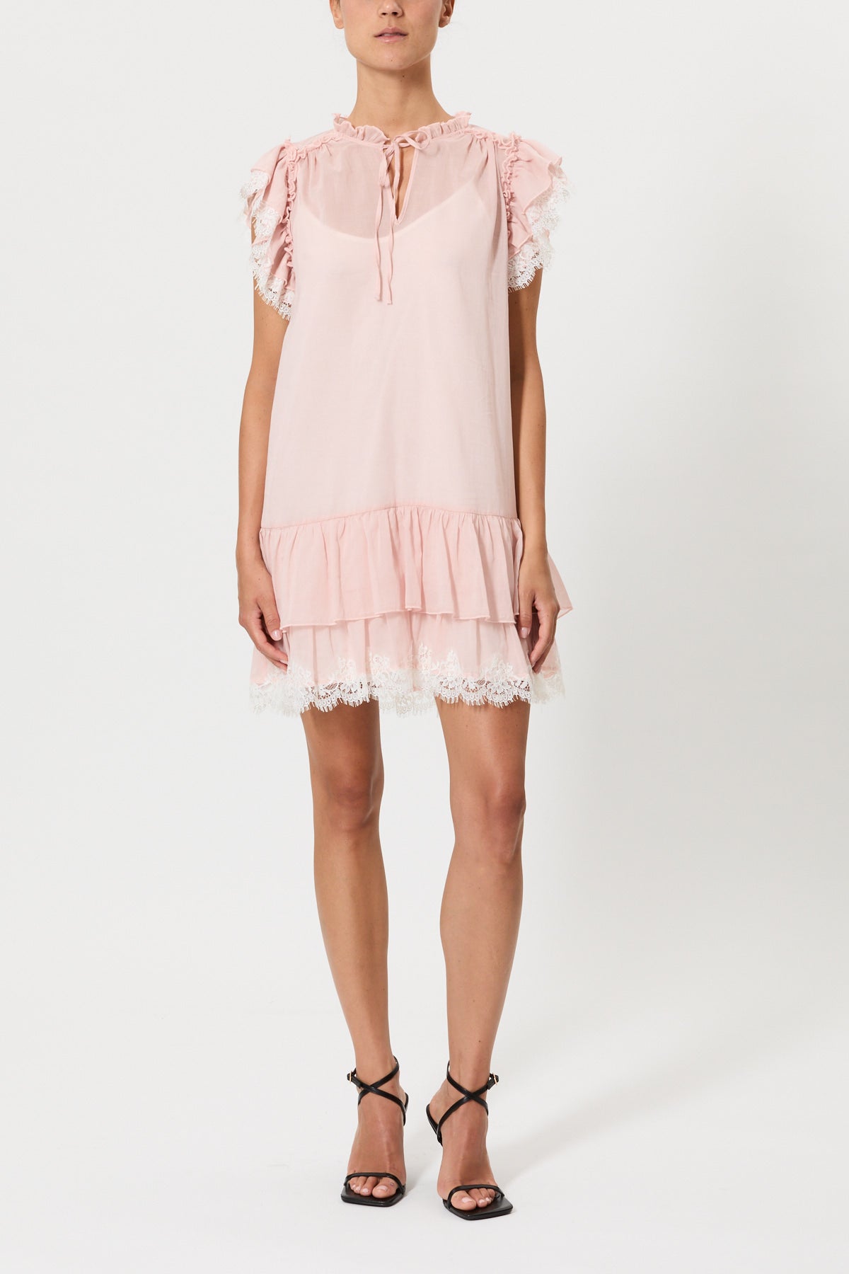 SHORT MUSLIN DRESS WITH LACE