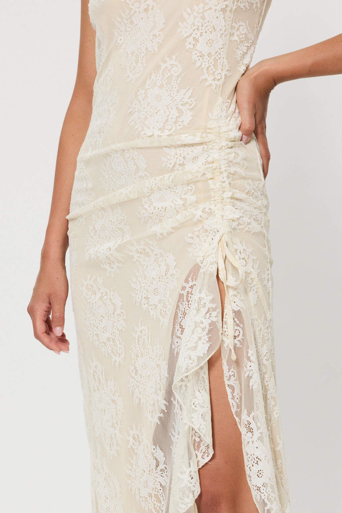 SLIP DRESS WITH LACE DRAPING