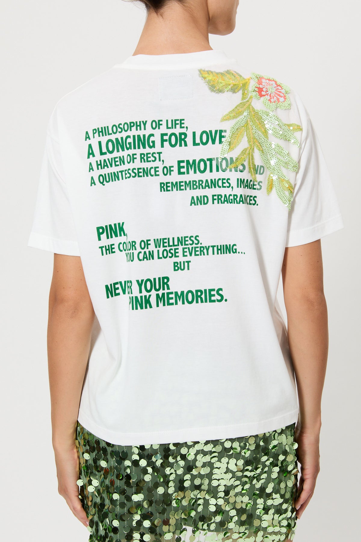 OVERSIZED T-SHIRT WITH PRINT AND SEQUIN EMBROIDERY