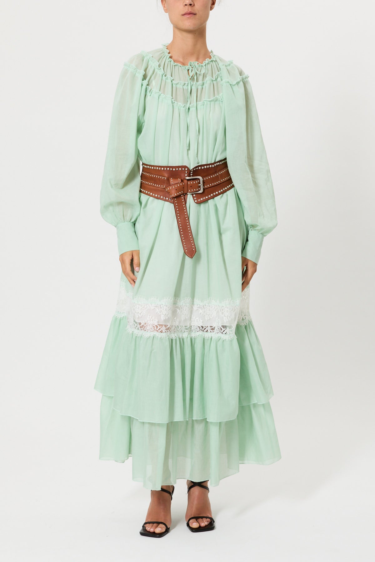 CINTURA BUSTIER IN PELLE CON BORCHIE