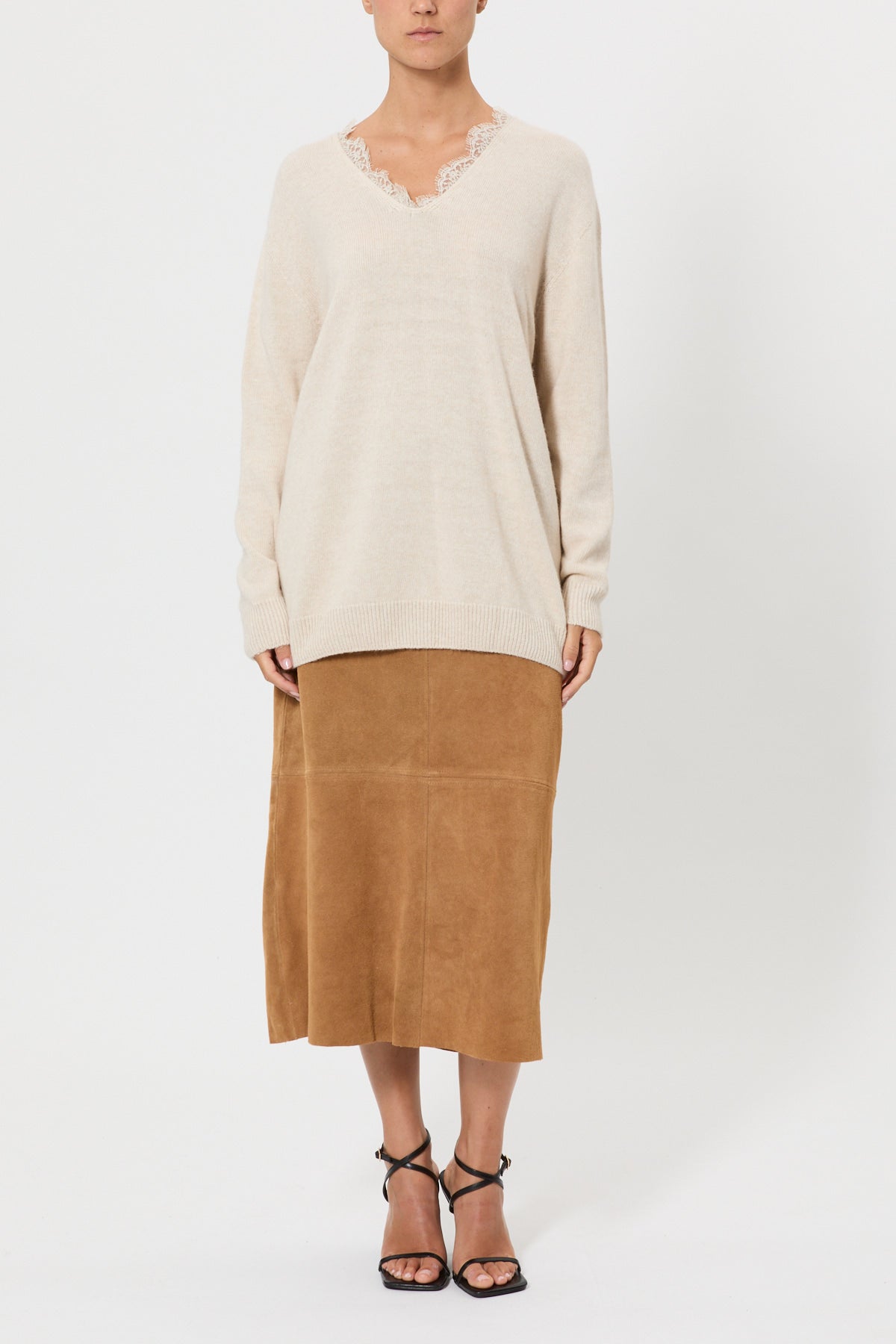 OVERSIZED V-NECK SWEATER WITH LACE