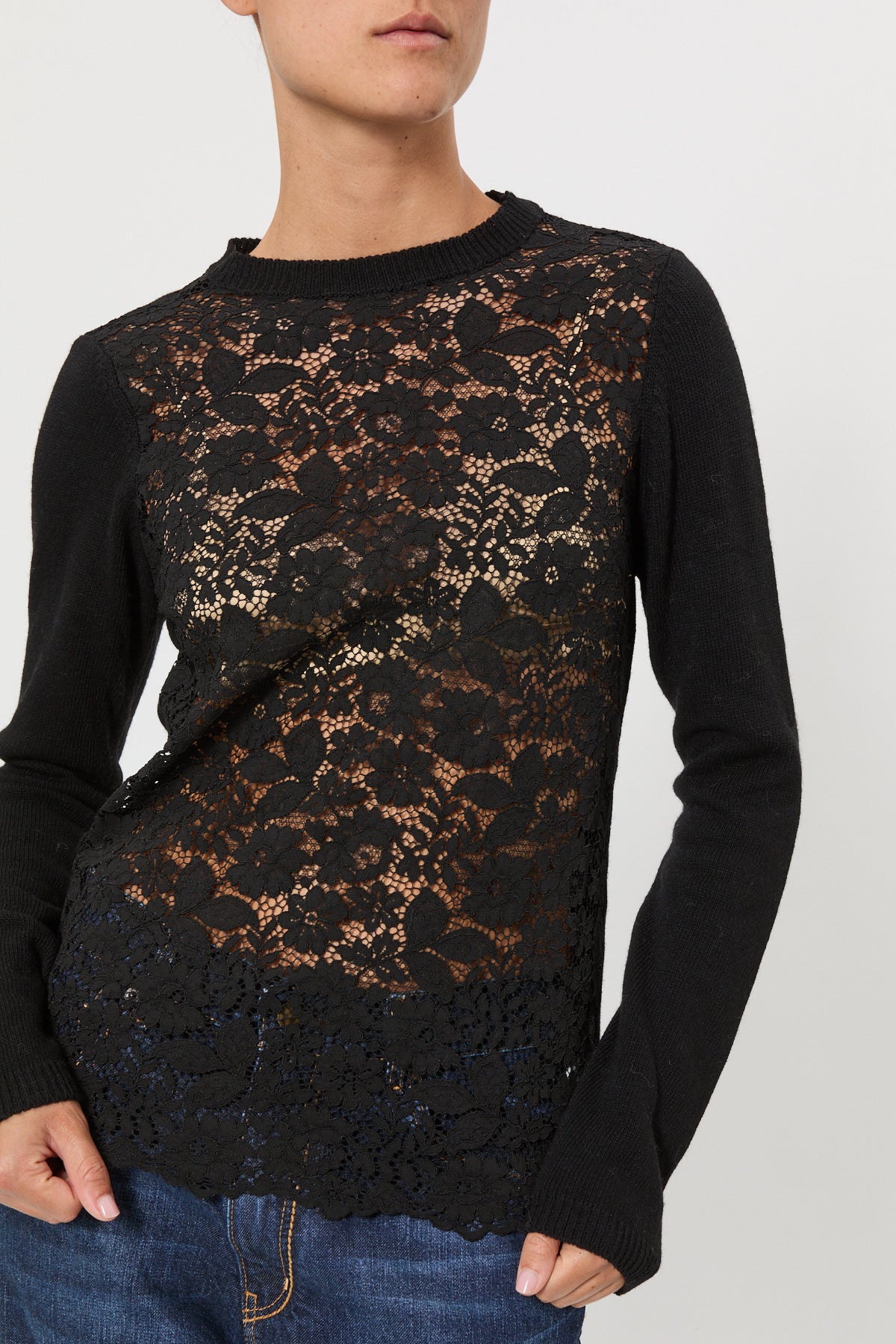 MAGLIA GIROCOLLO SLIM CON PIZZO