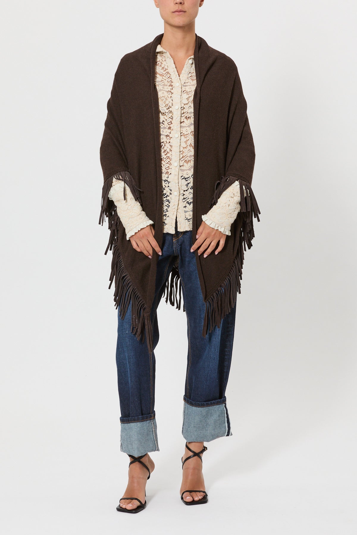 SUEDE FRINGED SHAWL