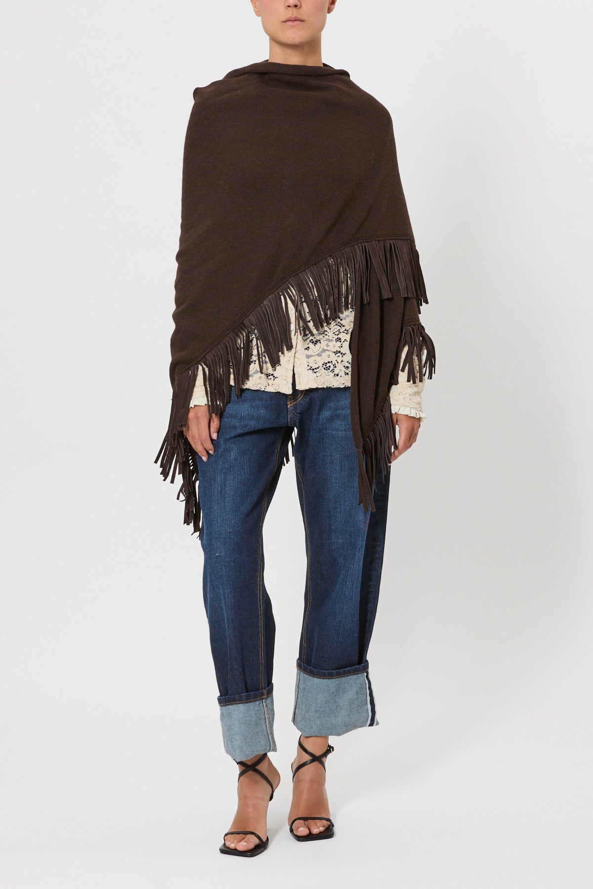SUEDE FRINGED SHAWL