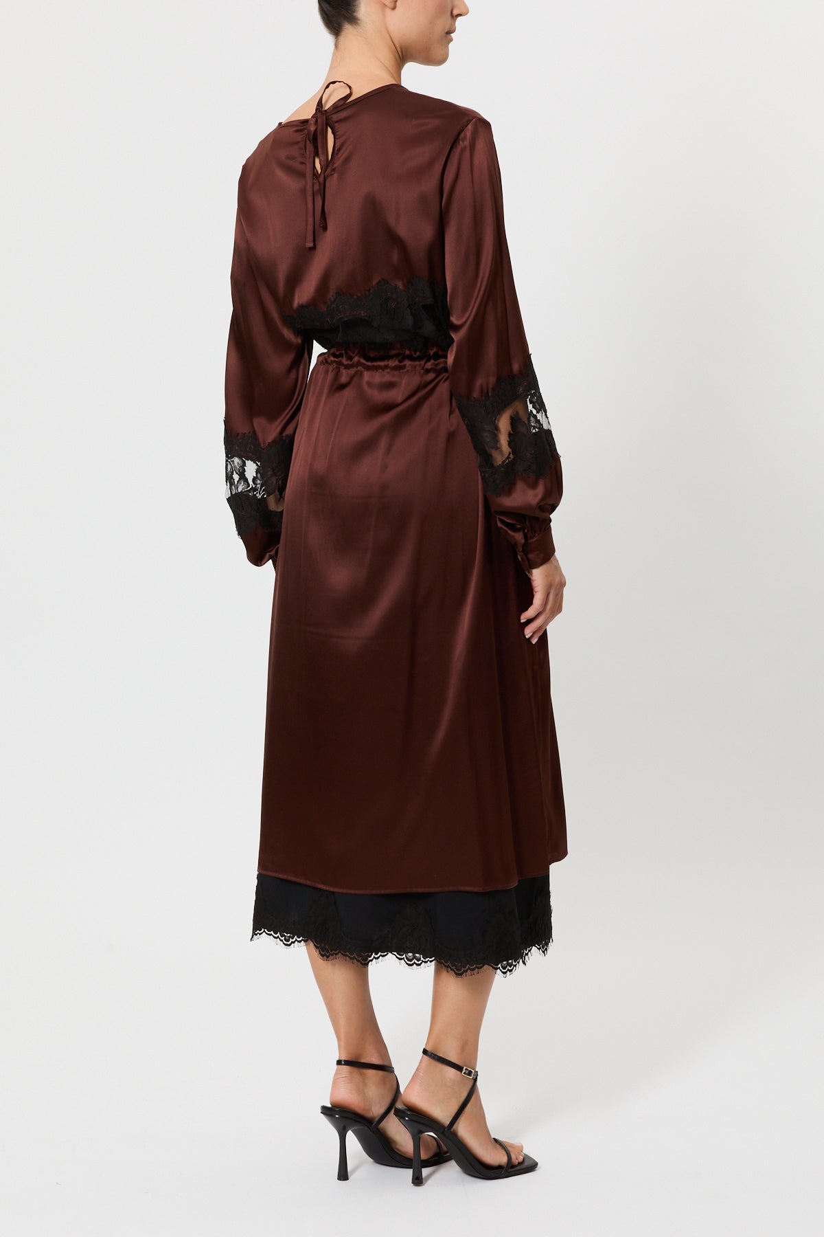 SILK DRESS WITH LACE INSERTS
