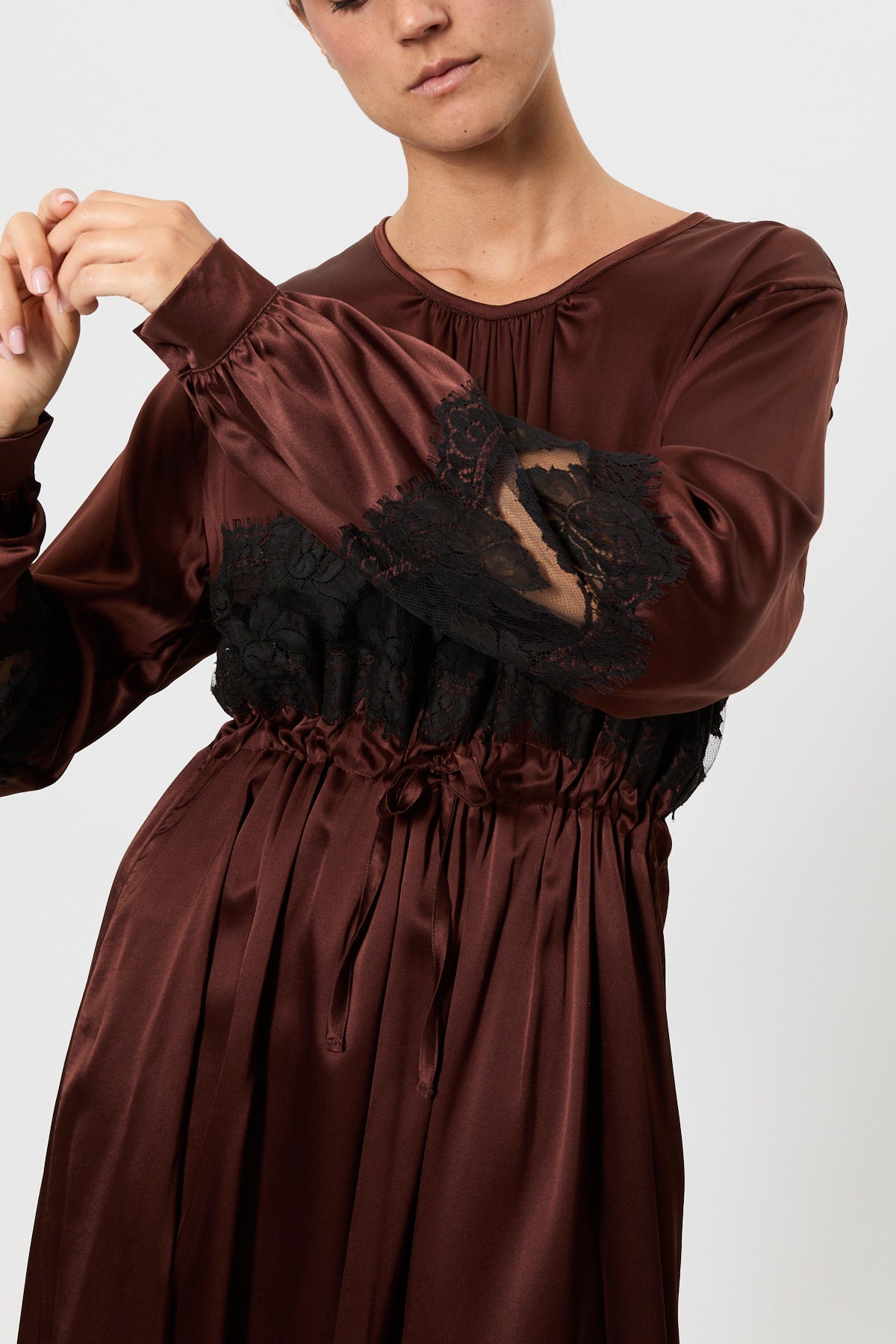 SILK DRESS WITH LACE INSERTS