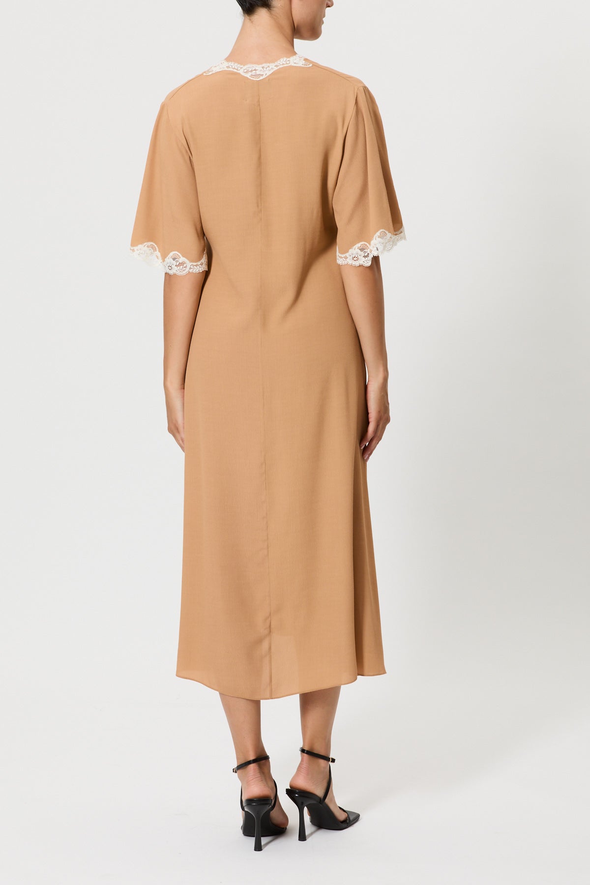 SHORT-SLEEVED SLIP DRESS WITH CONTRAST LACE