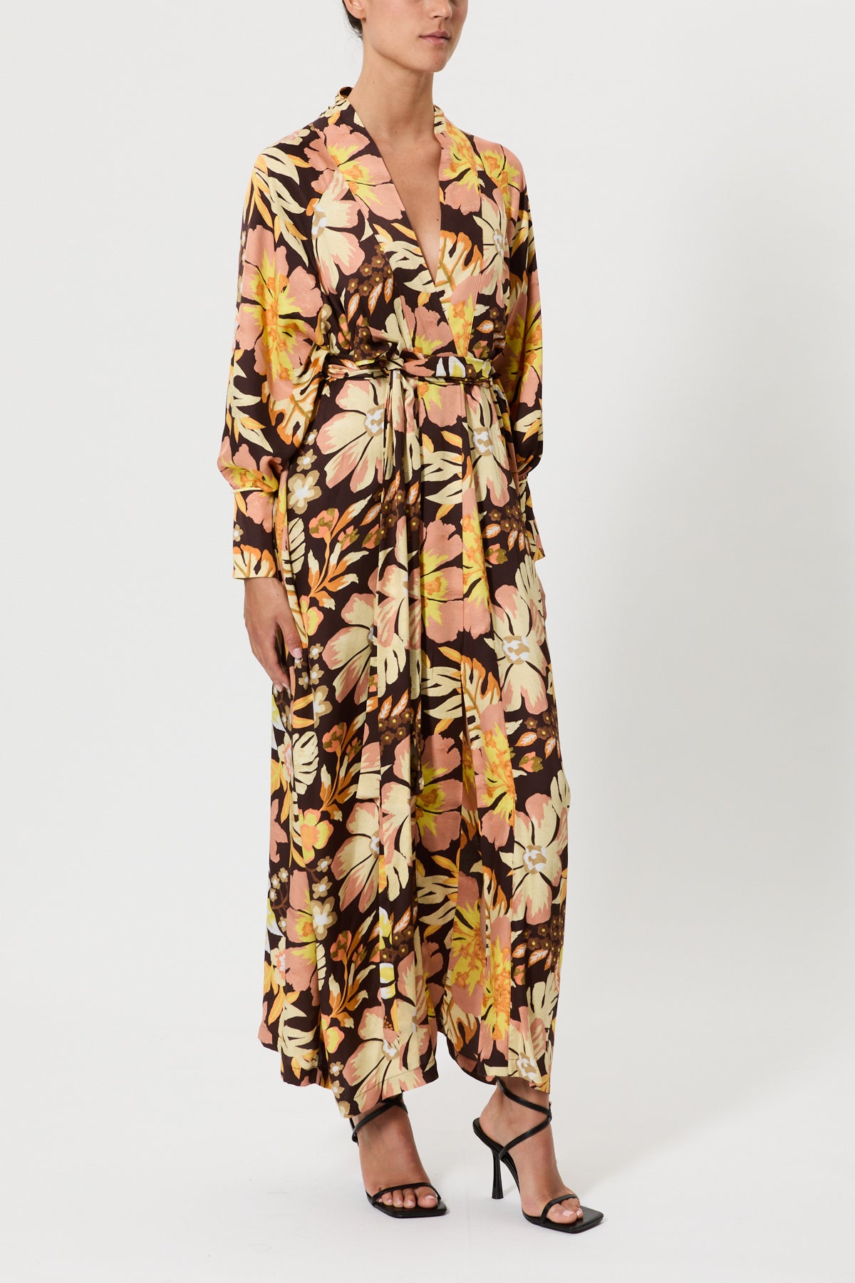 LONG FLOWER PRINTED ROBE DRESS