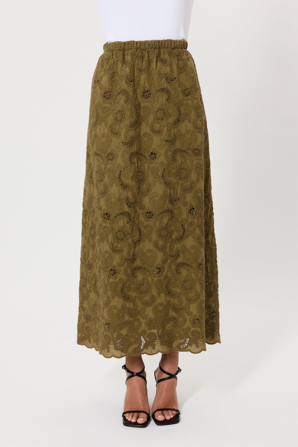 LONG EMBROIDERED MUSLIN SKIRT