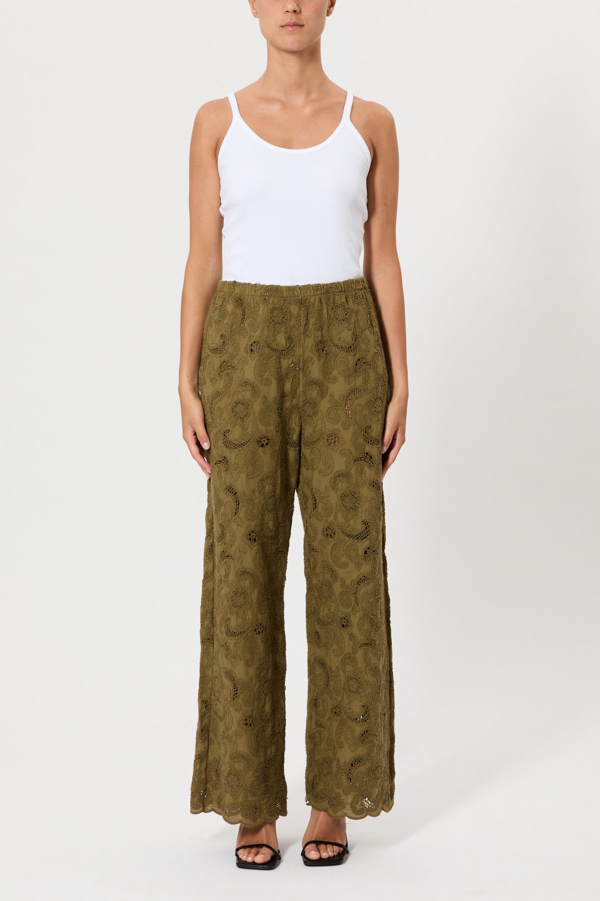 LONG EMBROIDERED MUSLIN TROUSERS