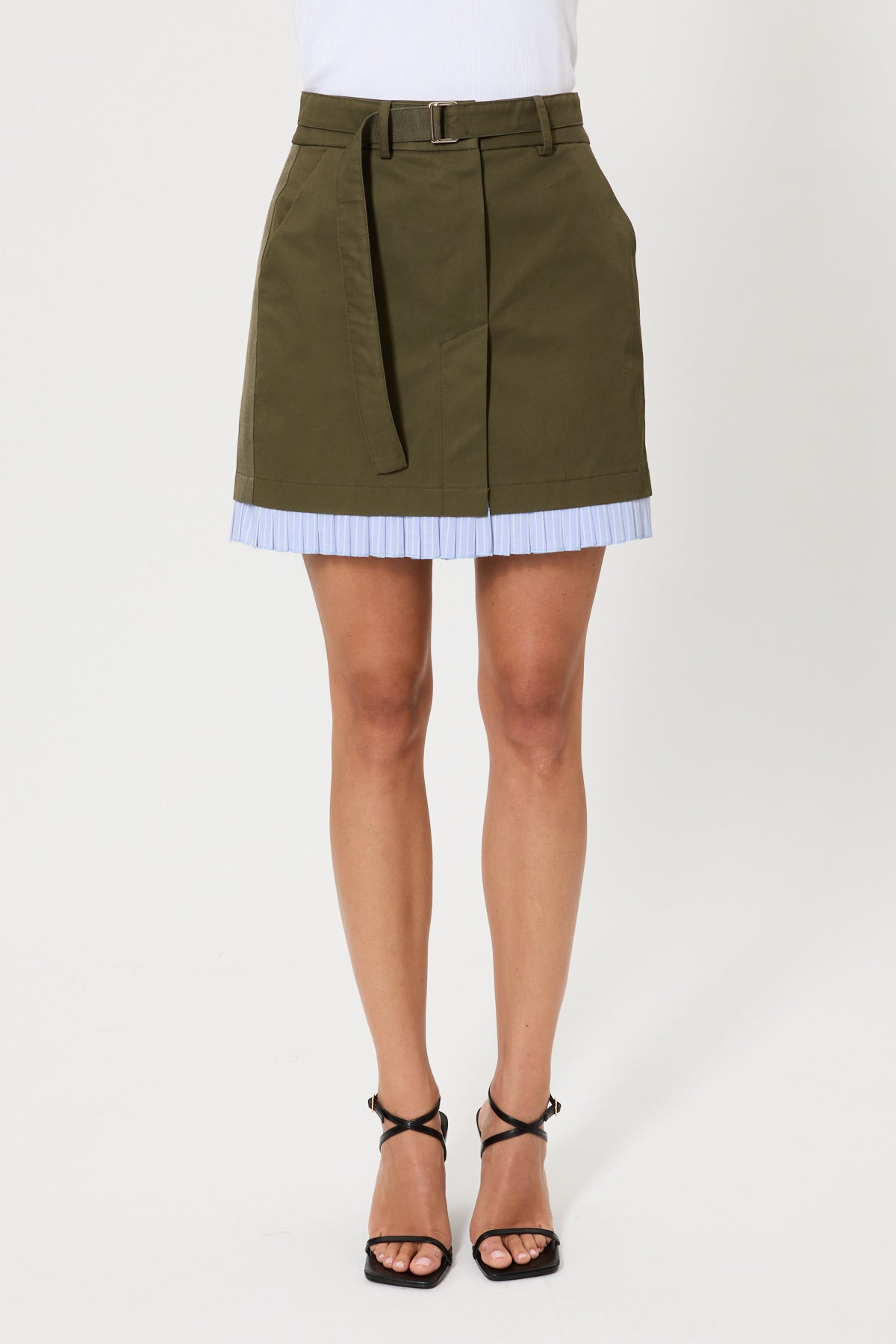 MINI SKIRT IN GABARDINE WITH STRIPED PLEATED