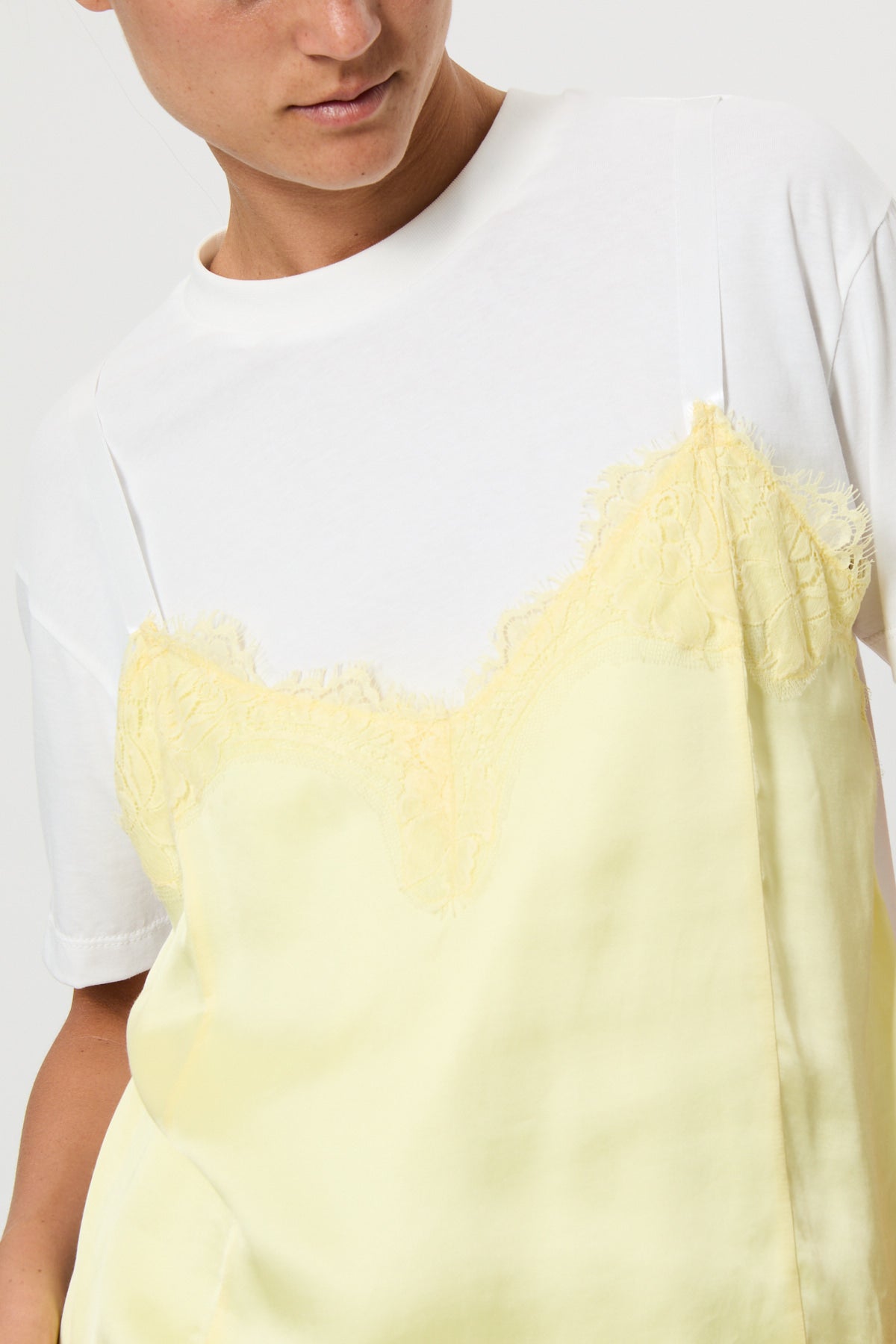 T-SHIRT WITH SATIN AND LACE TOP