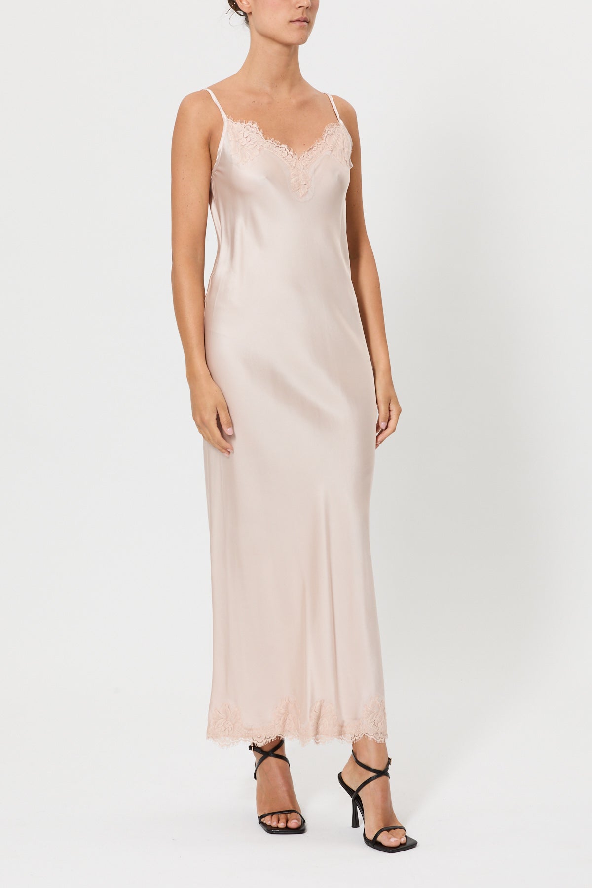 Long slip dress with lace