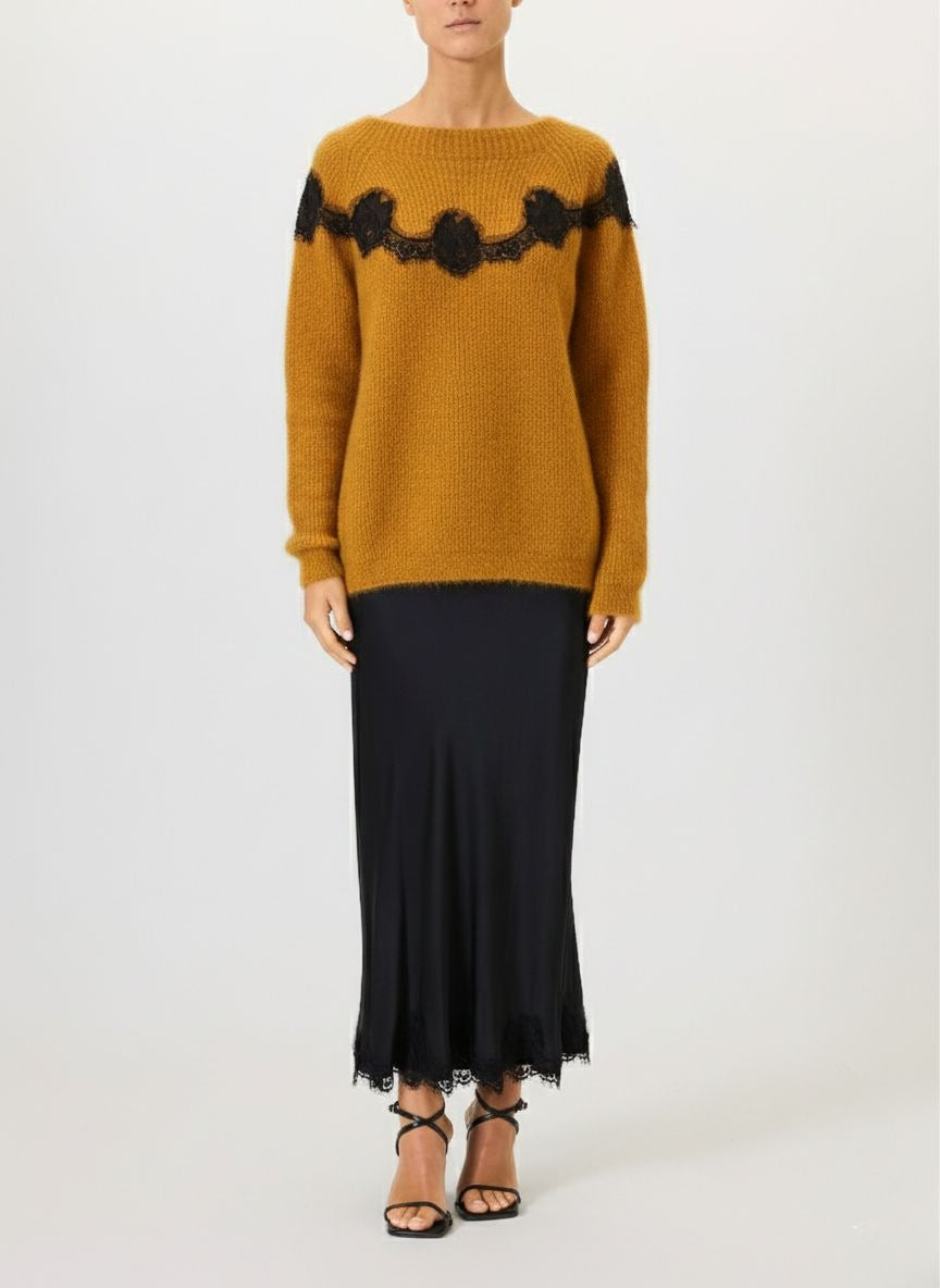 Boat neck sweater with lace