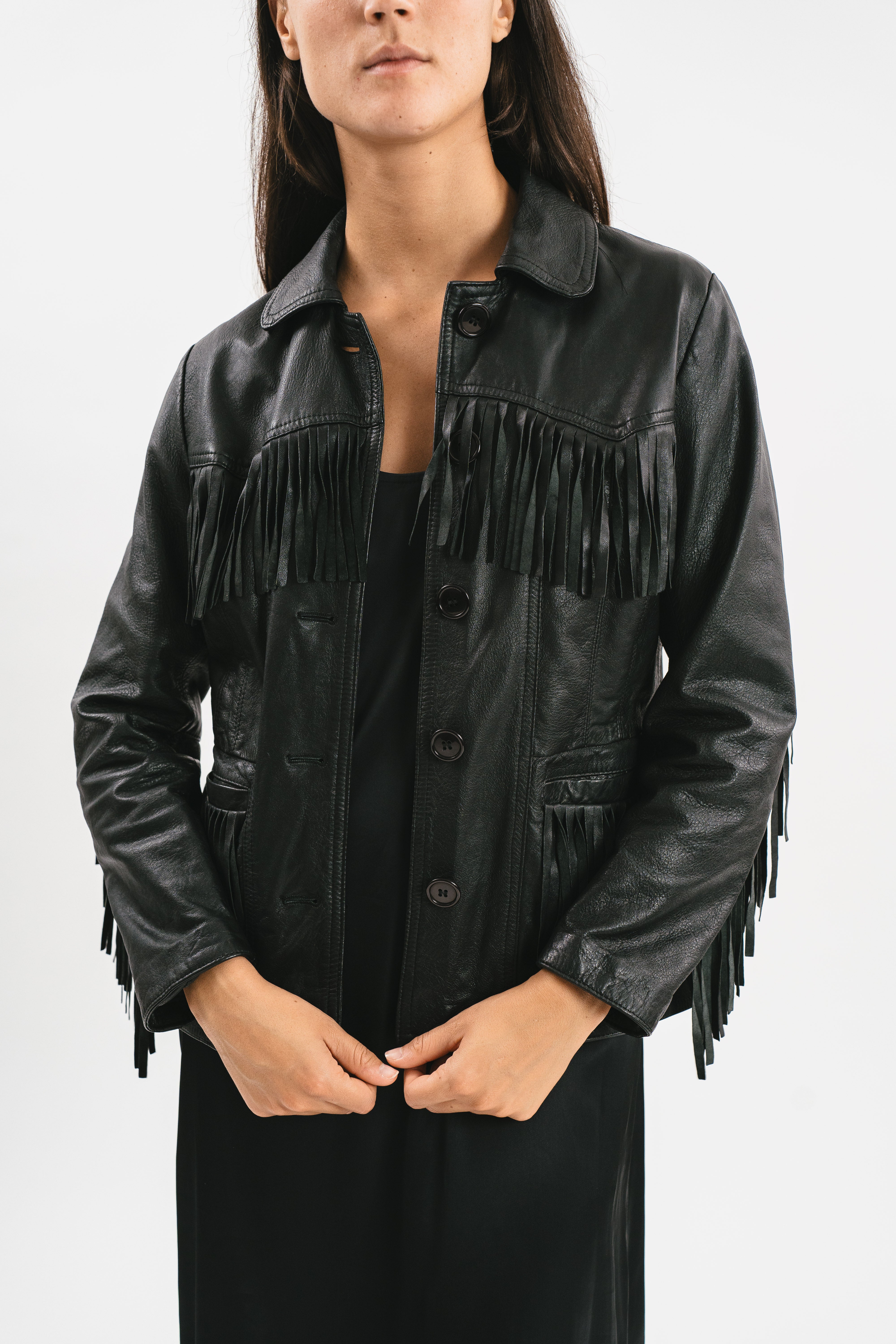 Leather jacket with fringes