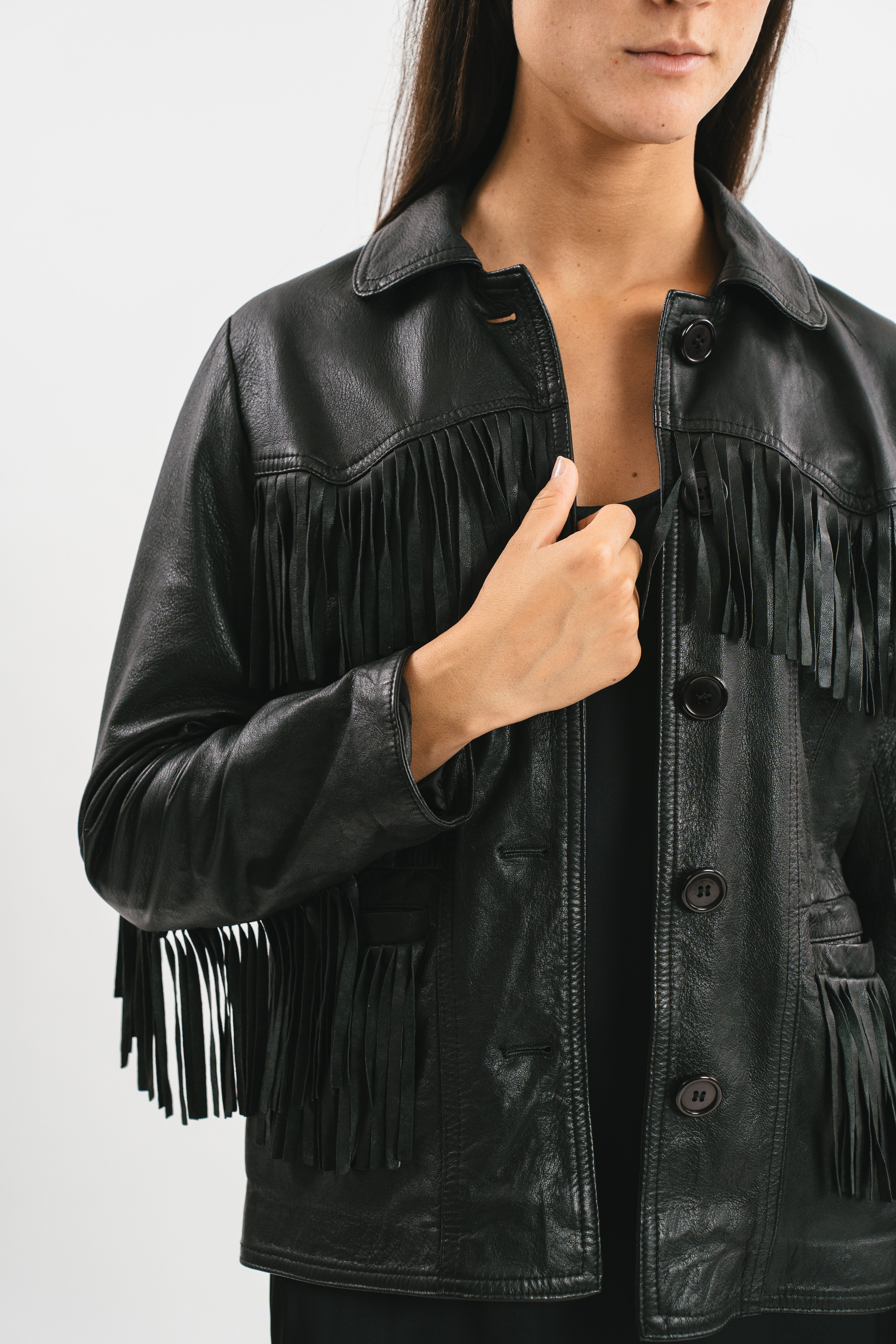 Leather jacket with fringes