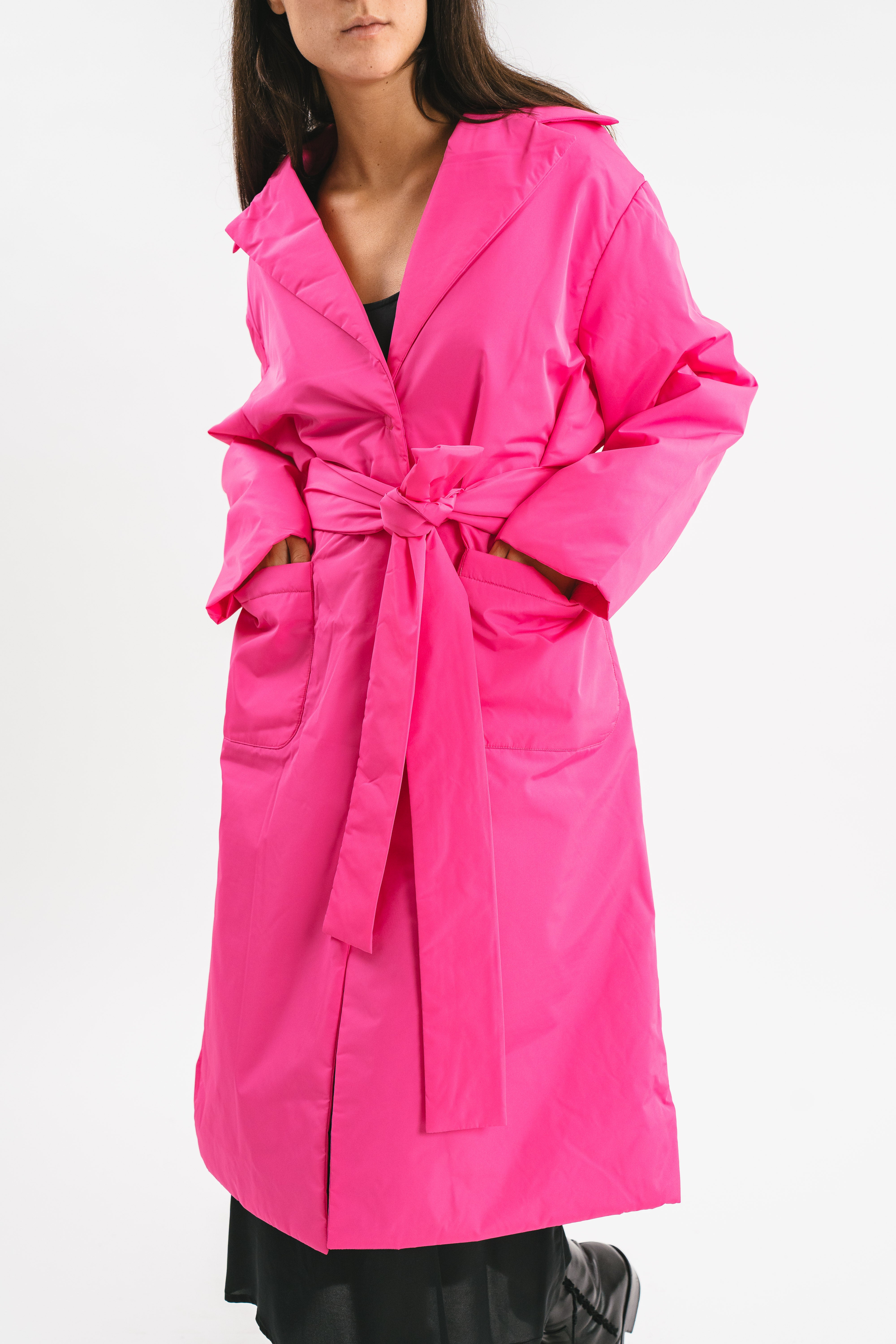 Giacca fucsia 100 grammi oversize lunga Dettaglio