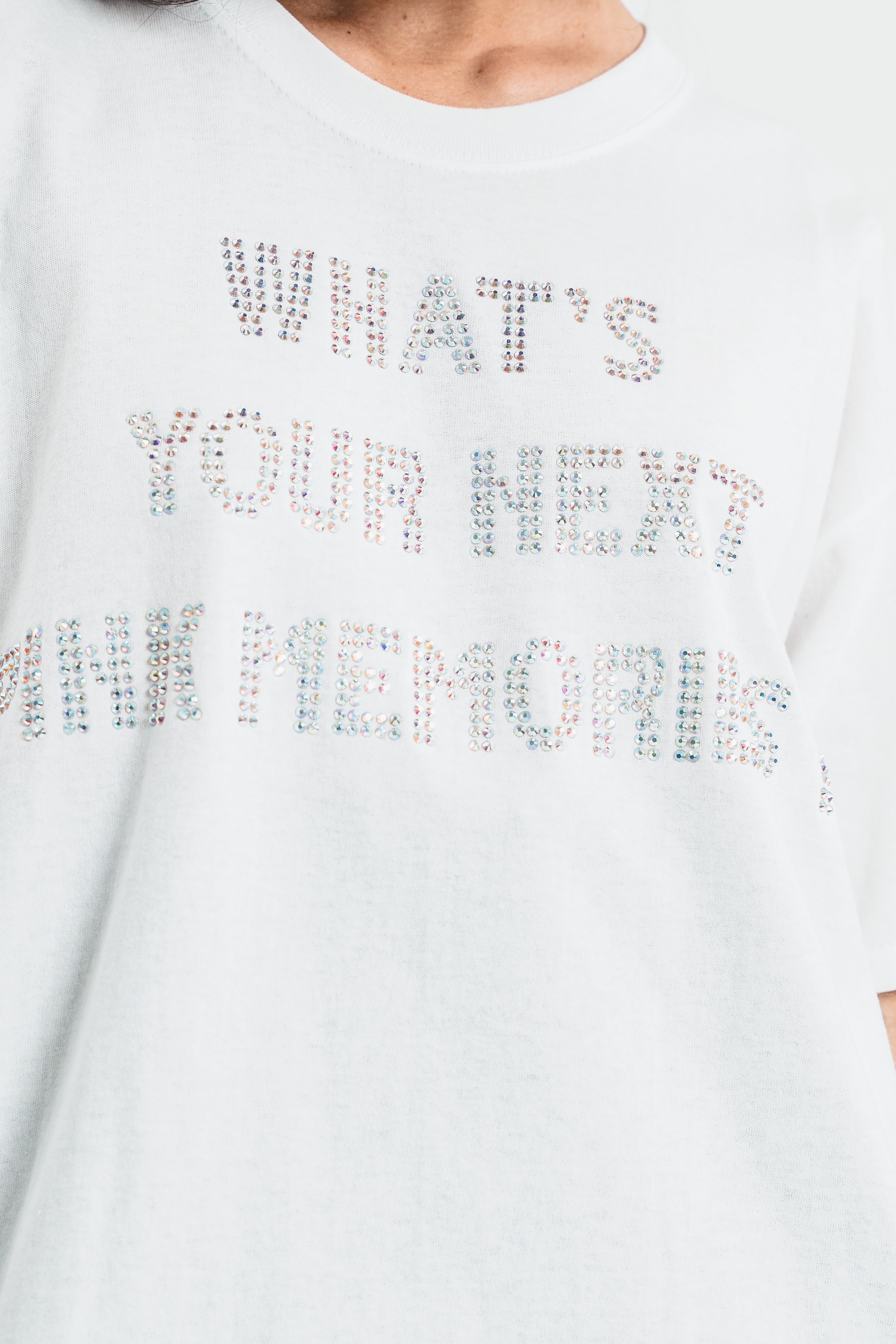 Oversized T-shirt with rhinestone writing