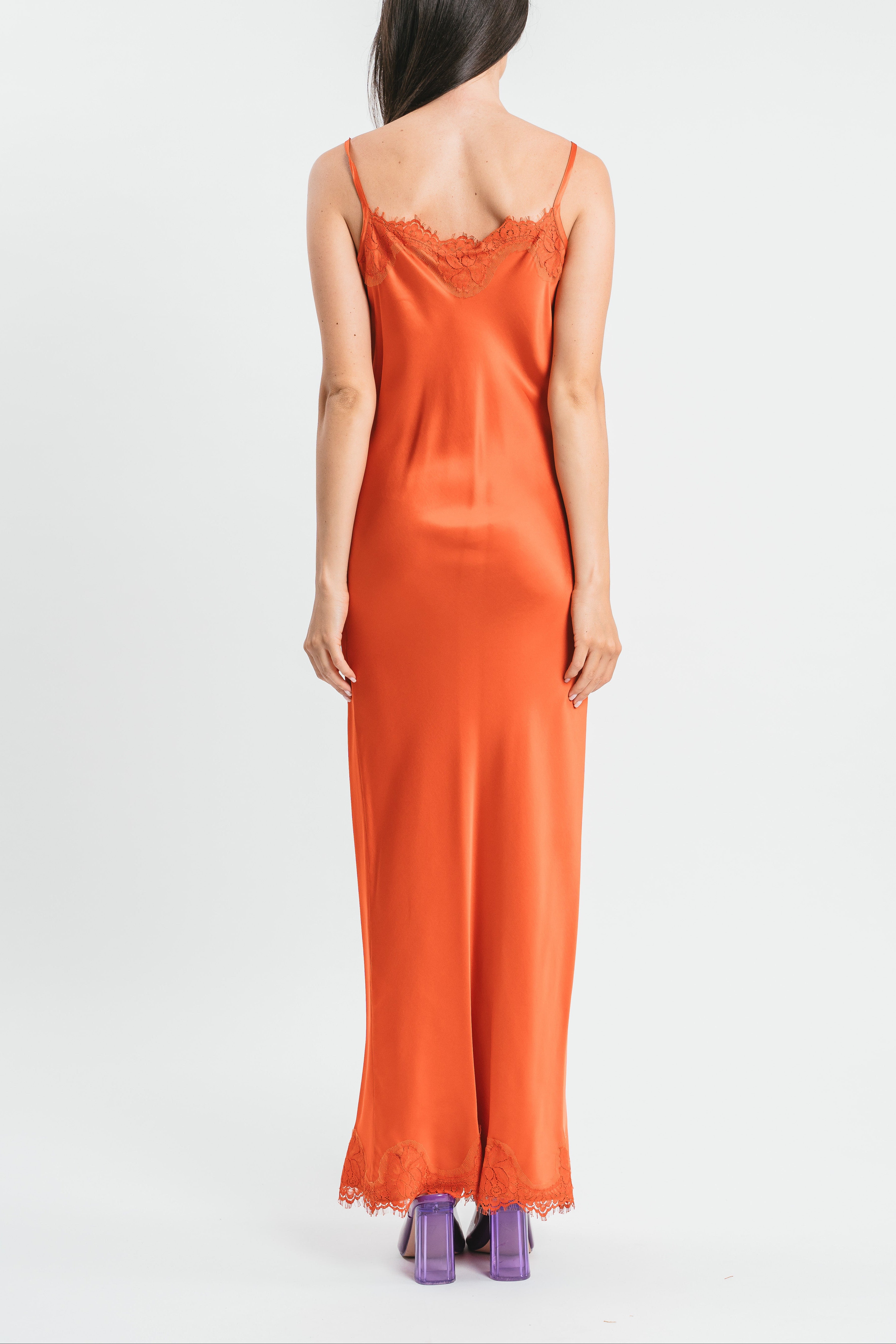 Long slip dress with lace