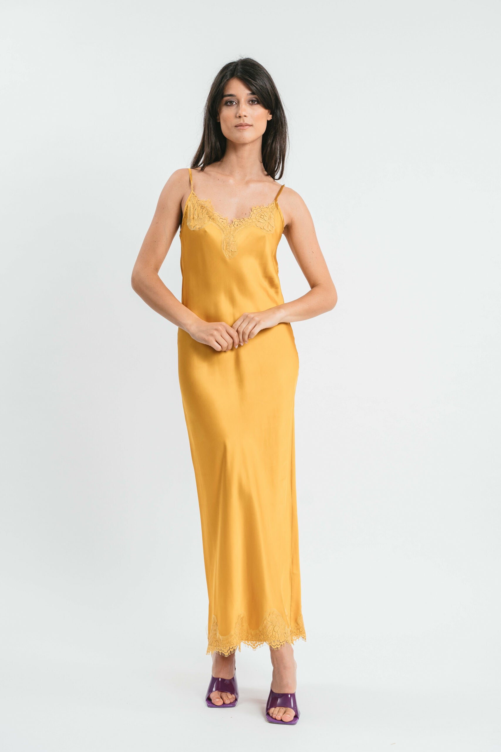 Long slip dress with lace