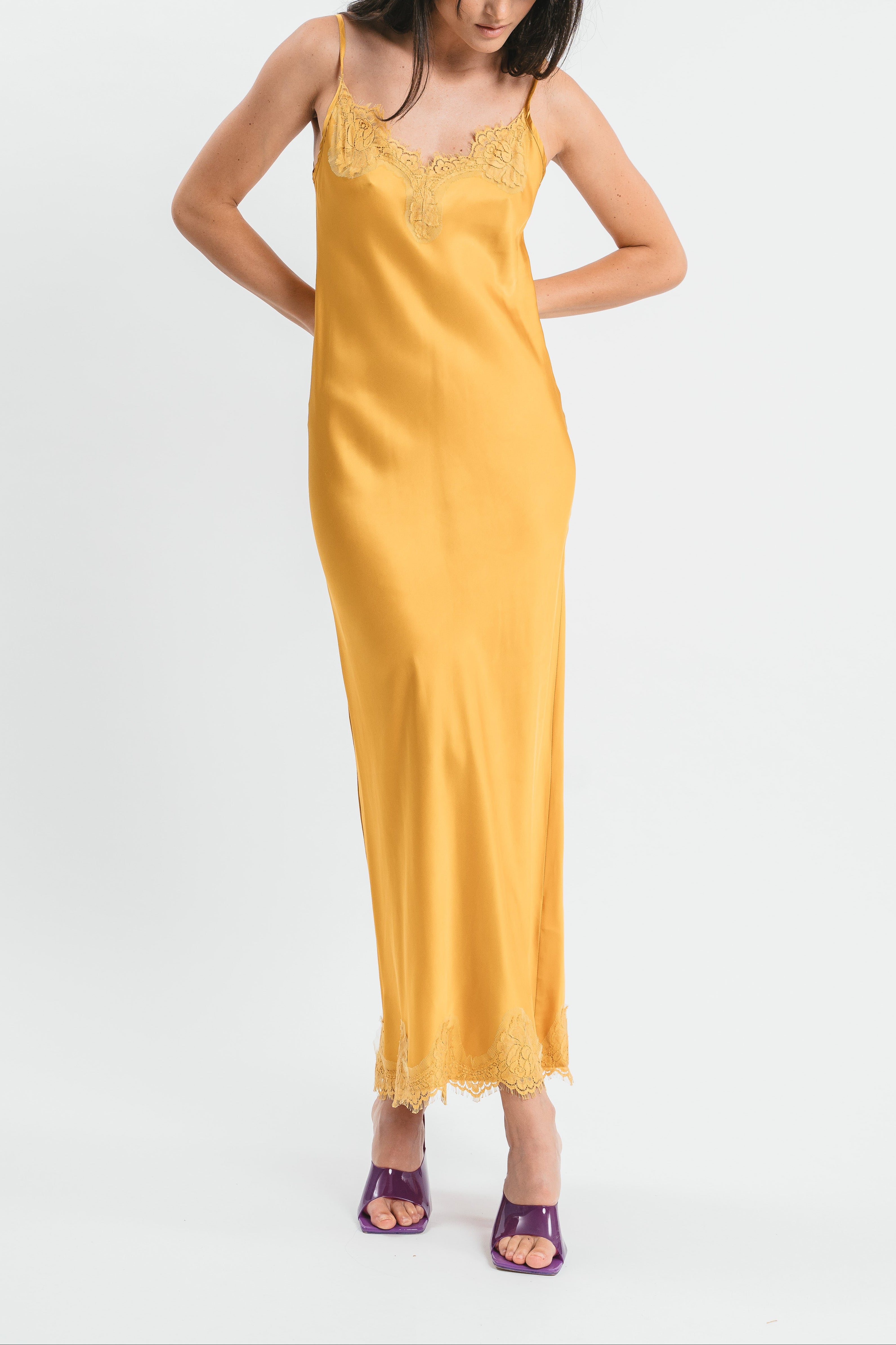 Long slip dress with lace
