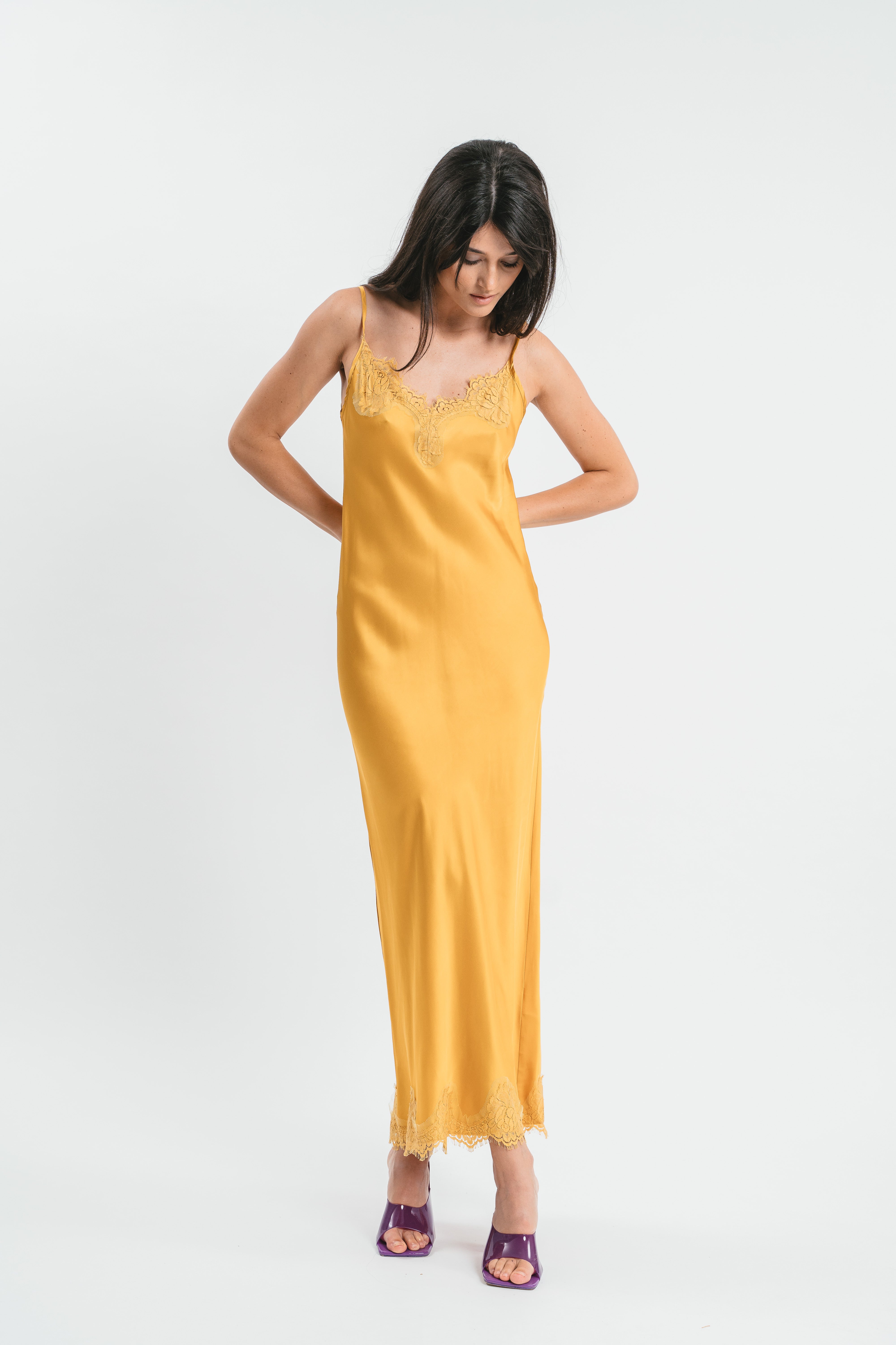 SLIP DRESS CLAUDIA IN VISCOSA CON PIZZO