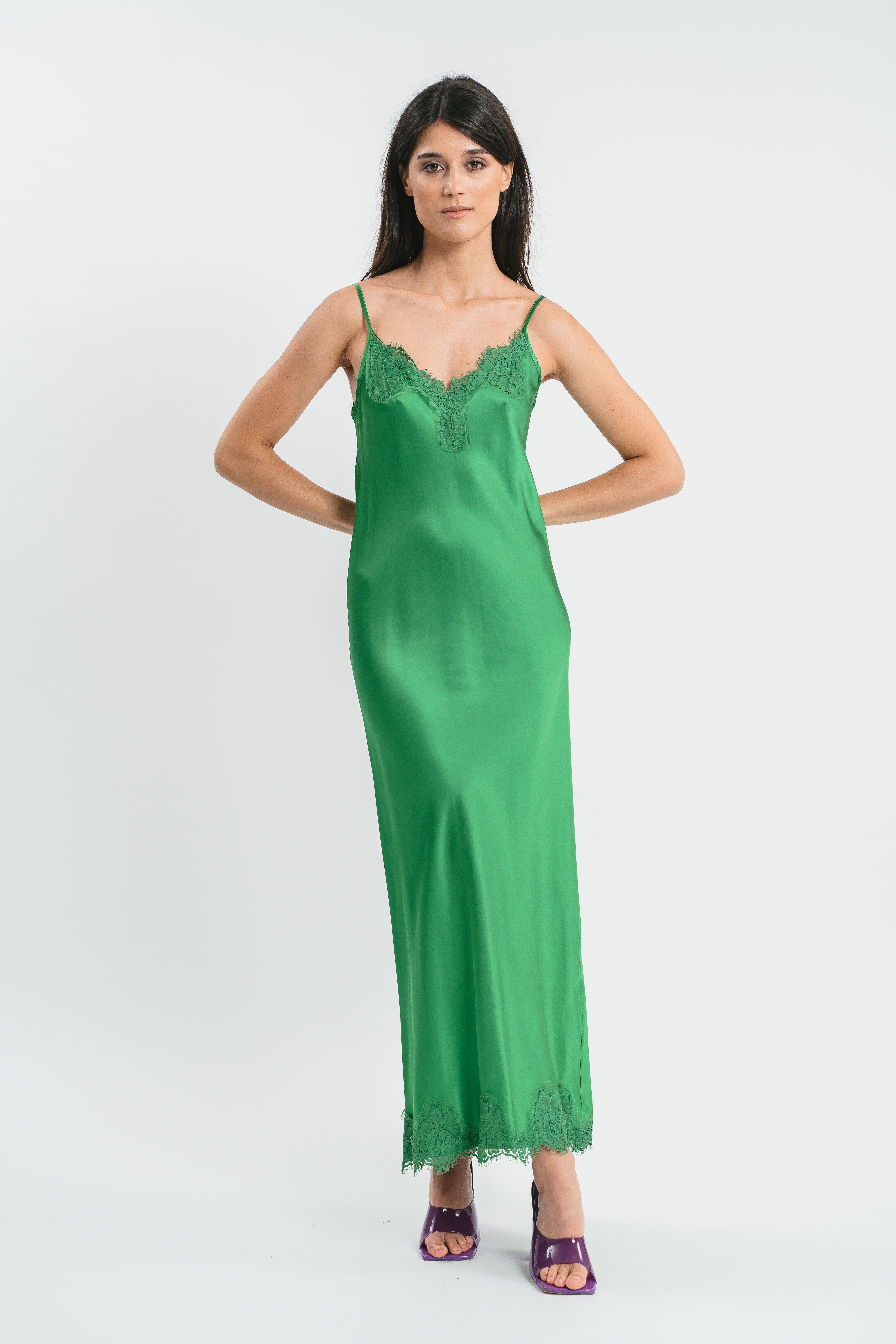 SLIP DRESS CLAUDIA IN VISCOSA CON PIZZO