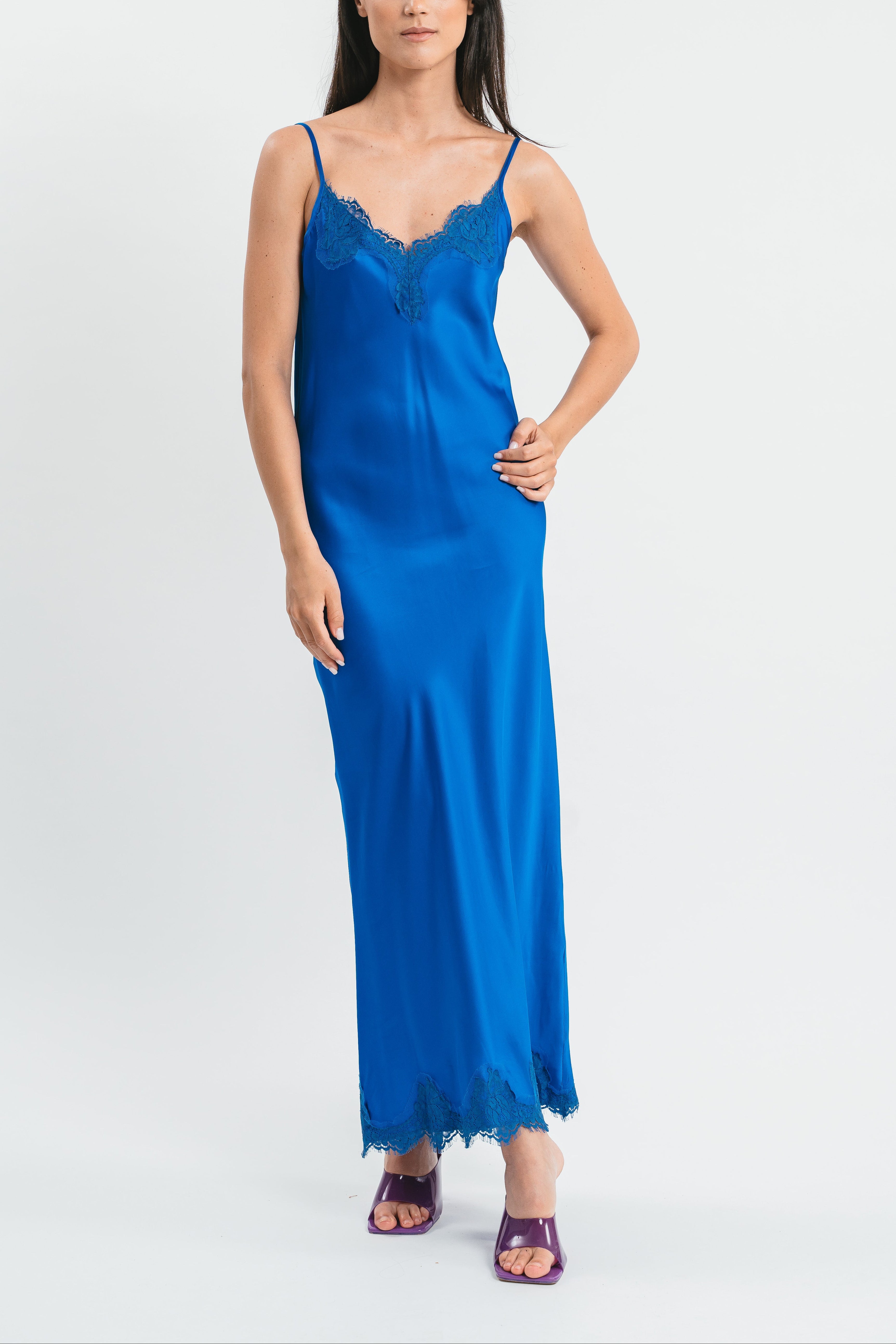 Long slip dress with lace