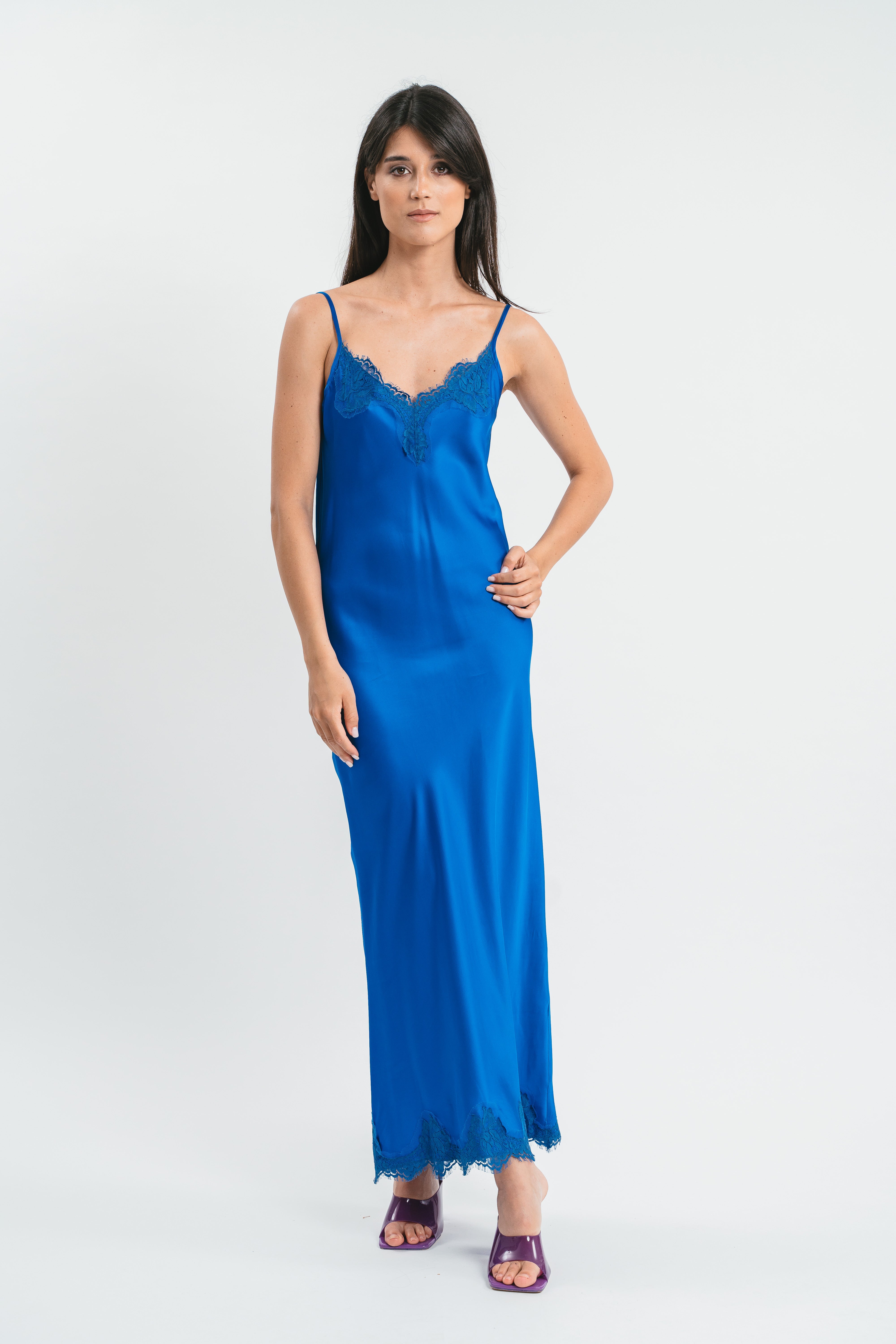 SLIP DRESS CLAUDIA IN VISCOSA CON PIZZO