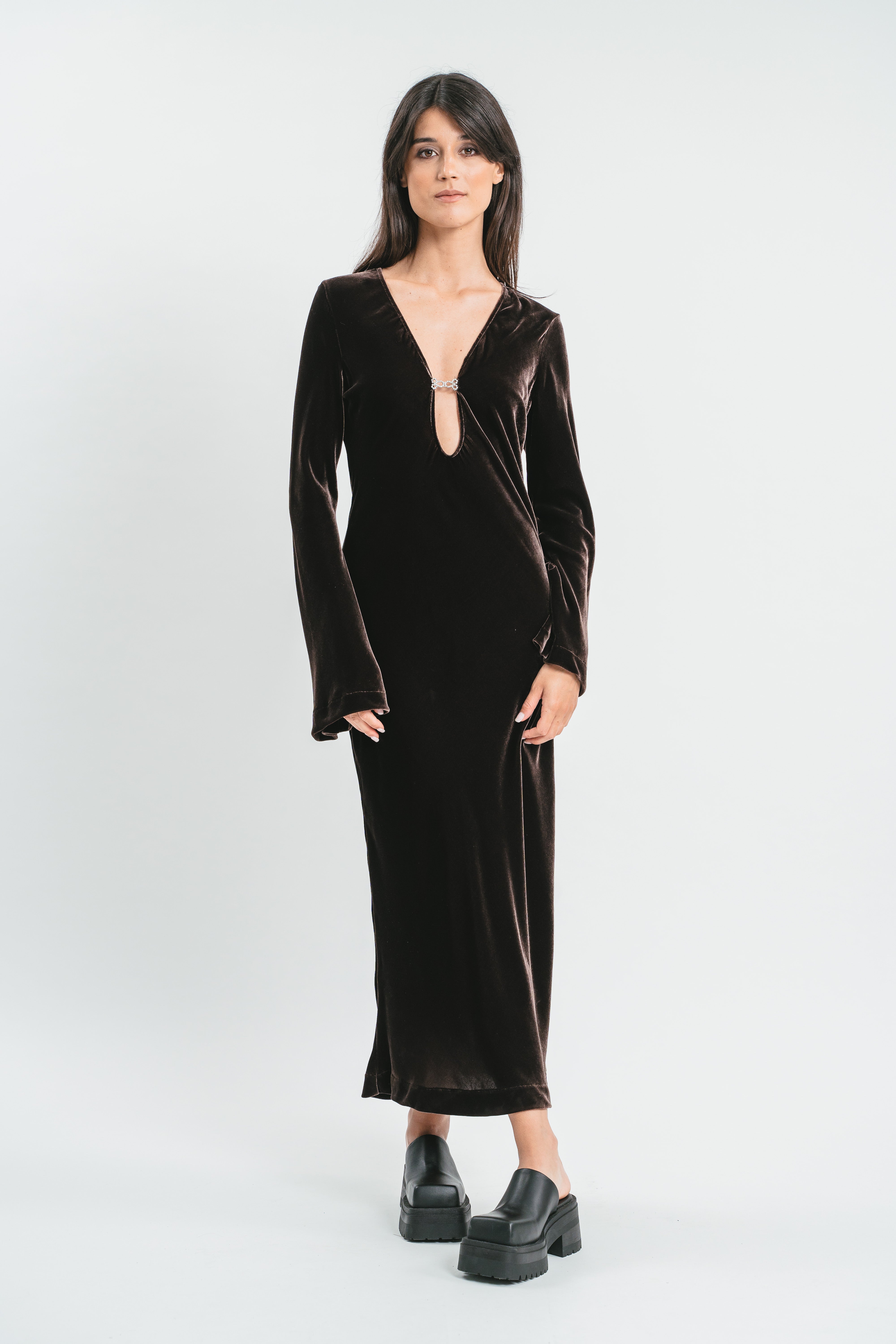 Maniche Lunghe Vestito Velluto Nero ABITO IN VELLUTO A MANICHE LUNGHE