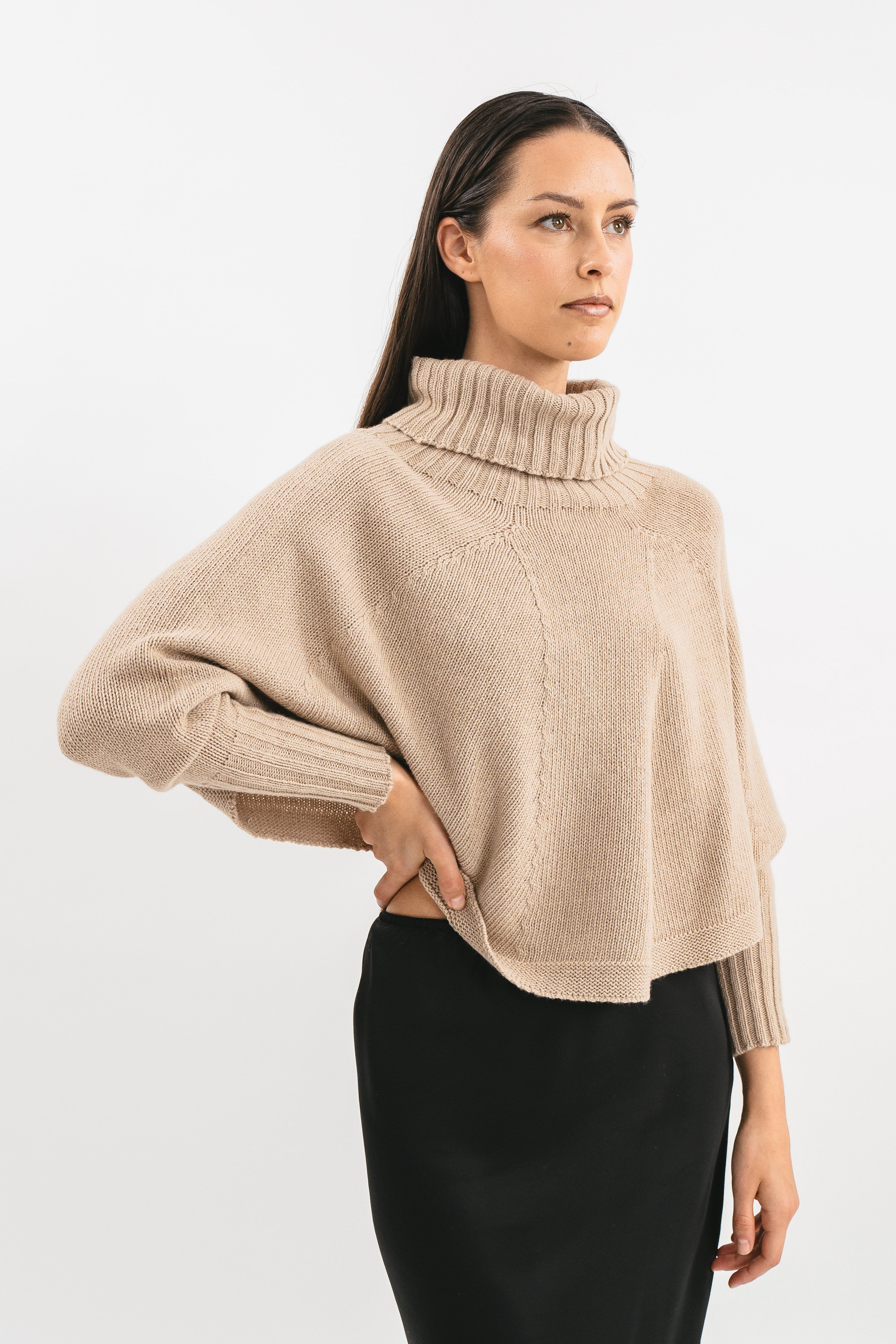 High neck poncho sweater