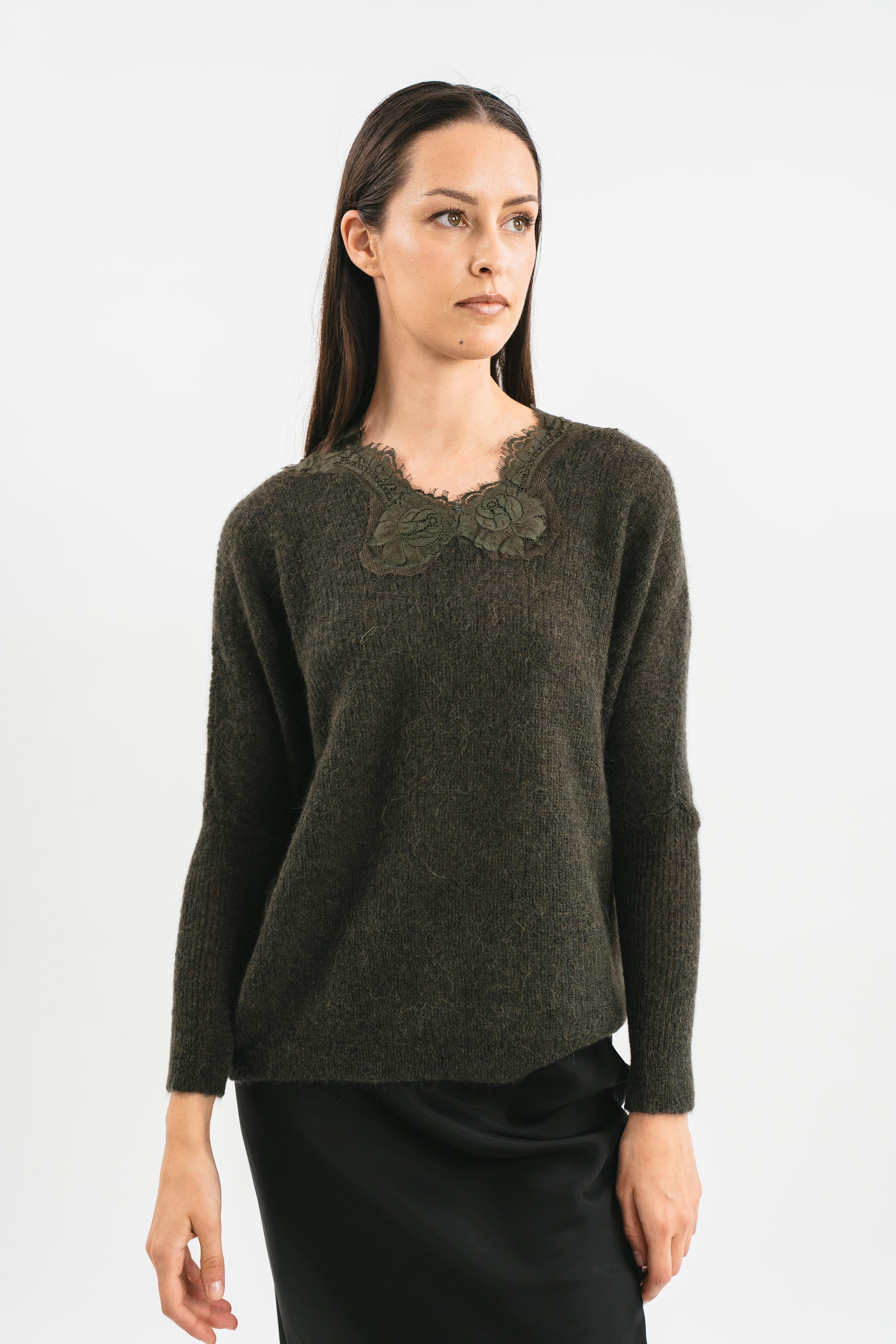 V-neck sweater with lace