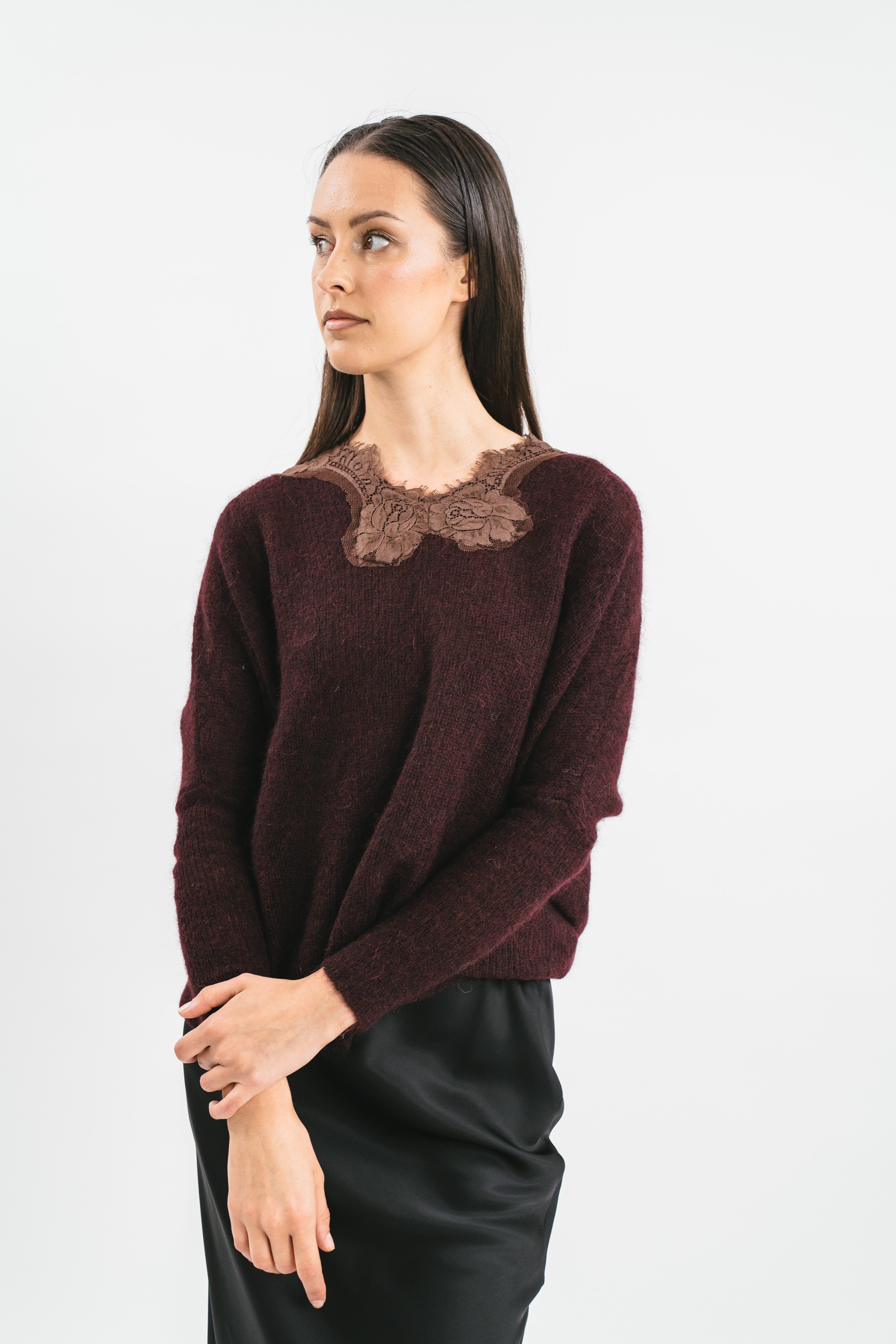 V-neck sweater with lace