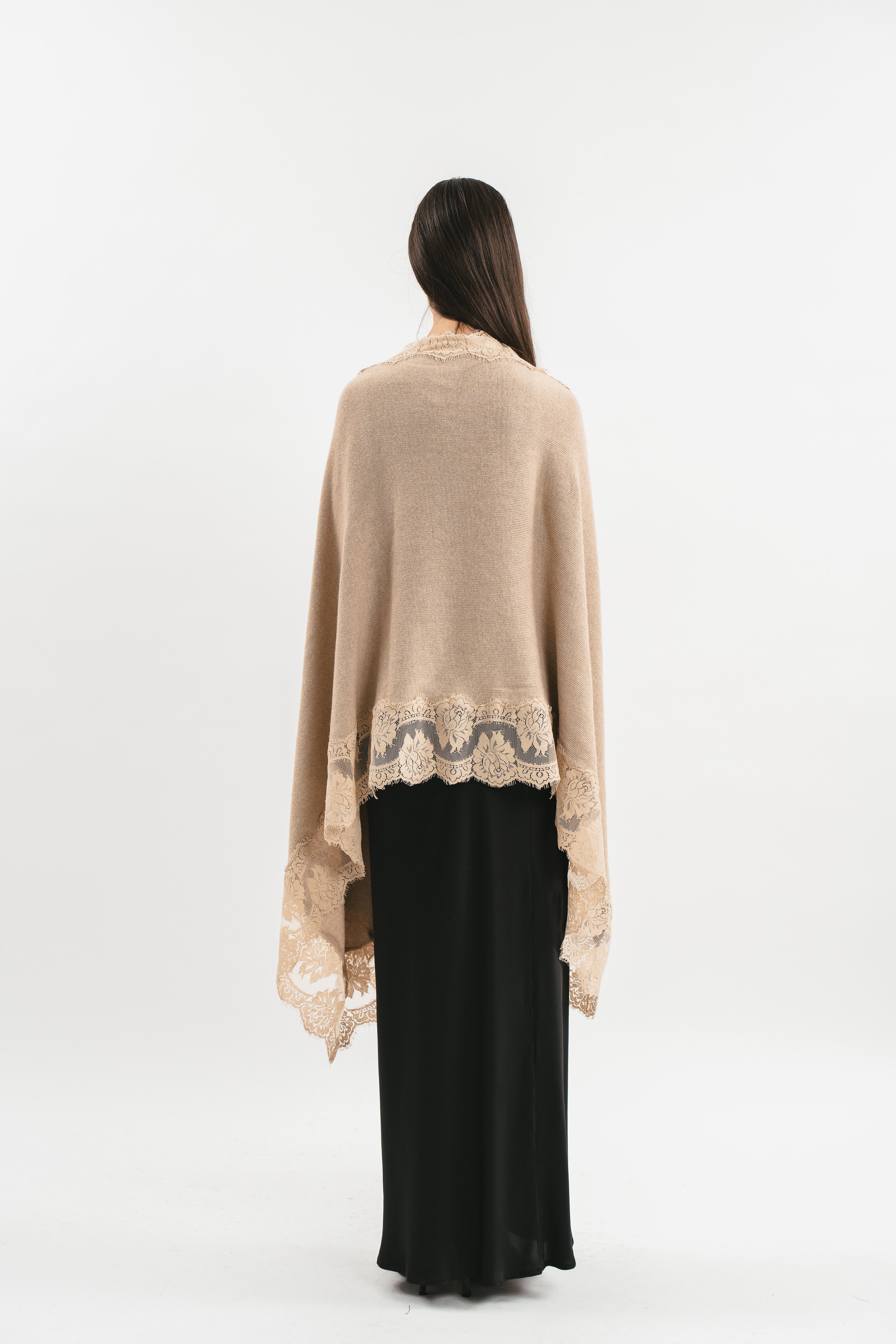 Sciarpa beige con pizzo Posteriore