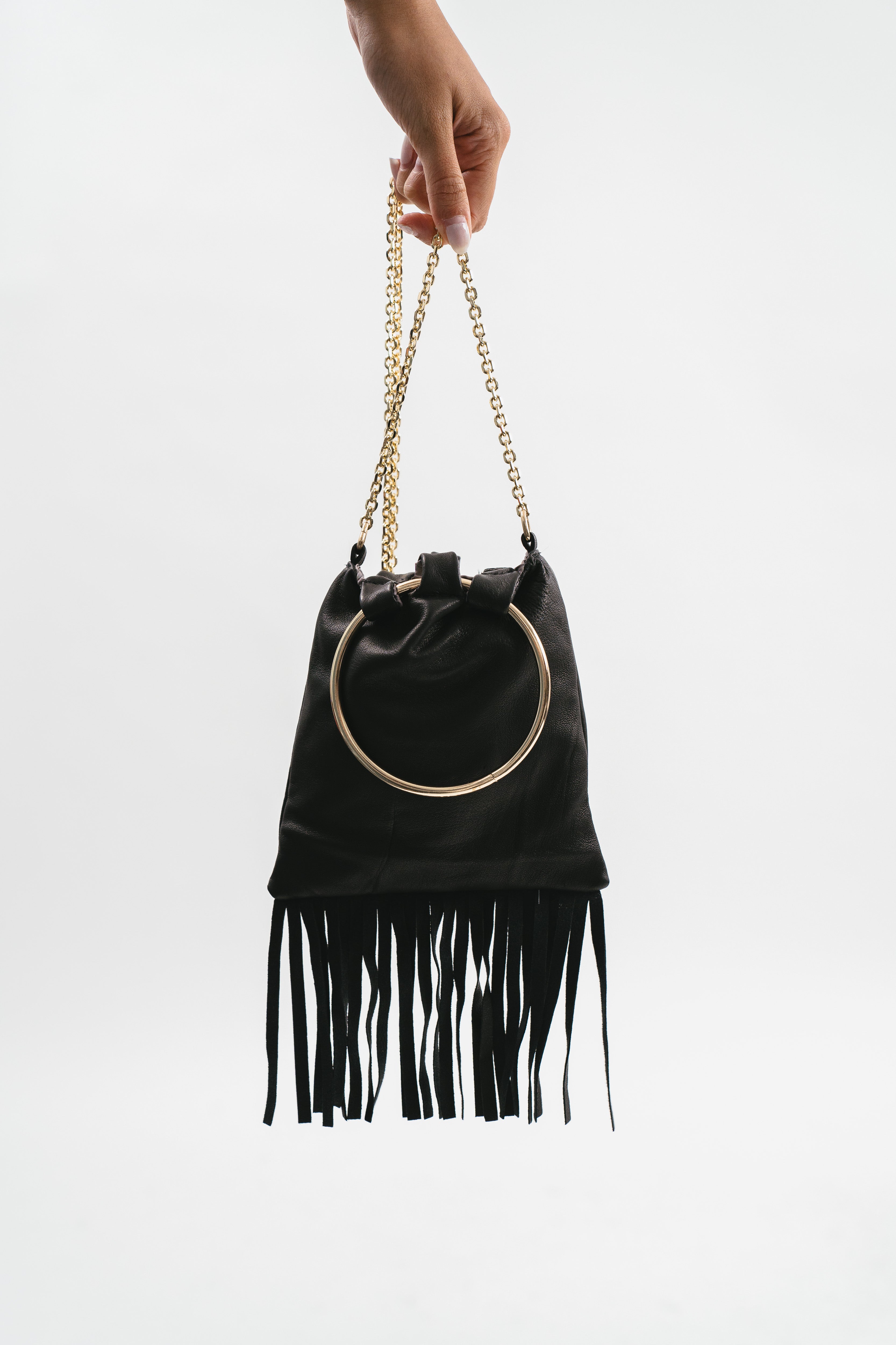 Leather bag with fringes