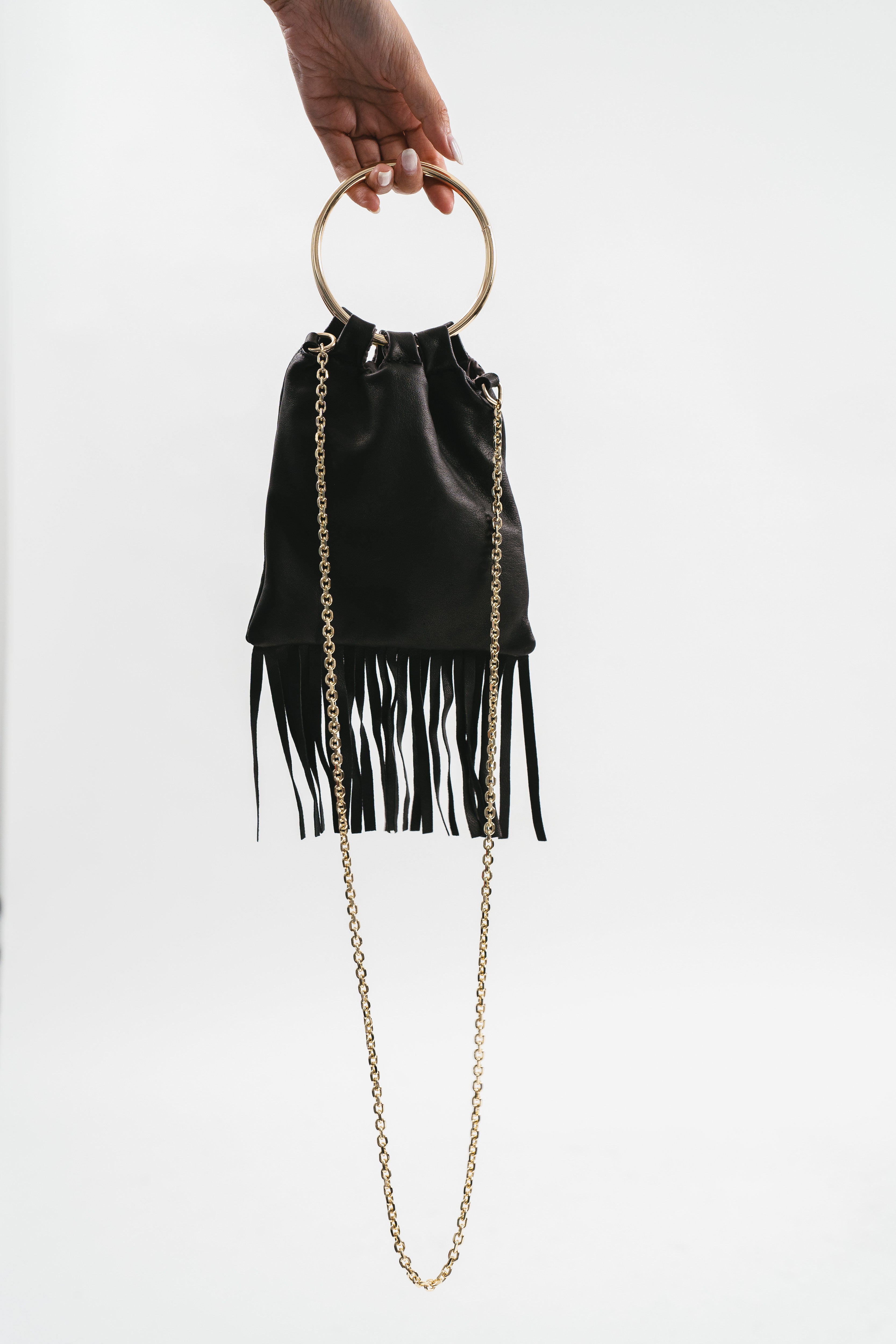 Leather bag with fringes