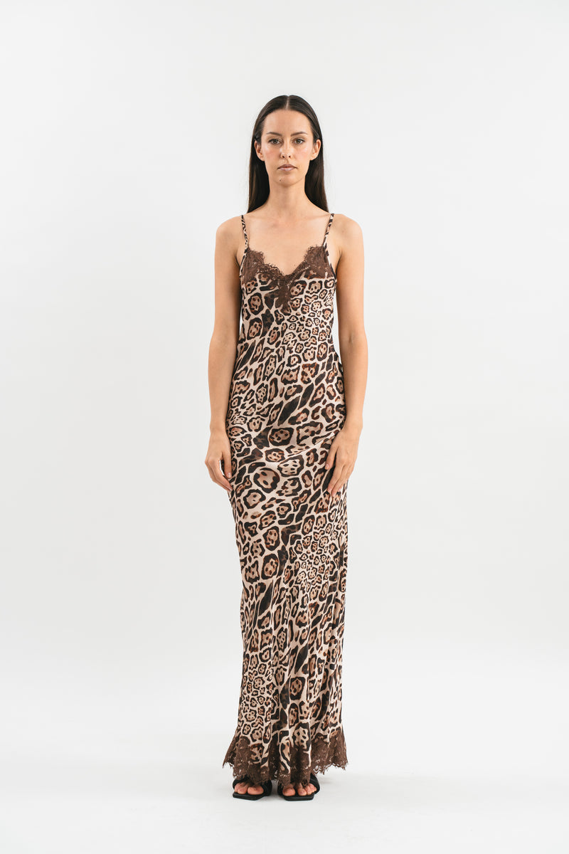 Pink Memories Slip dress stampata con pizzo