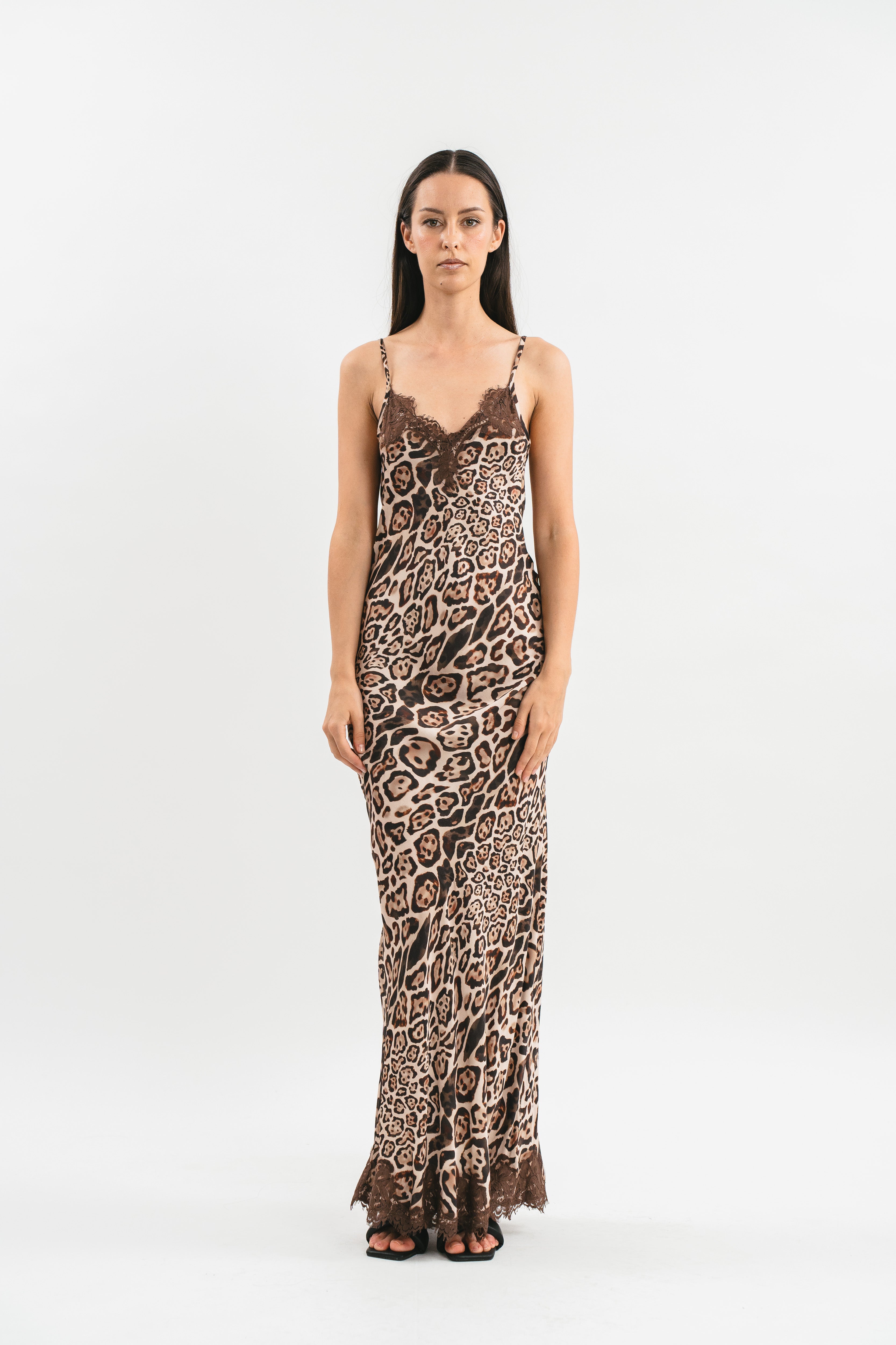 Printed slip dress with lace