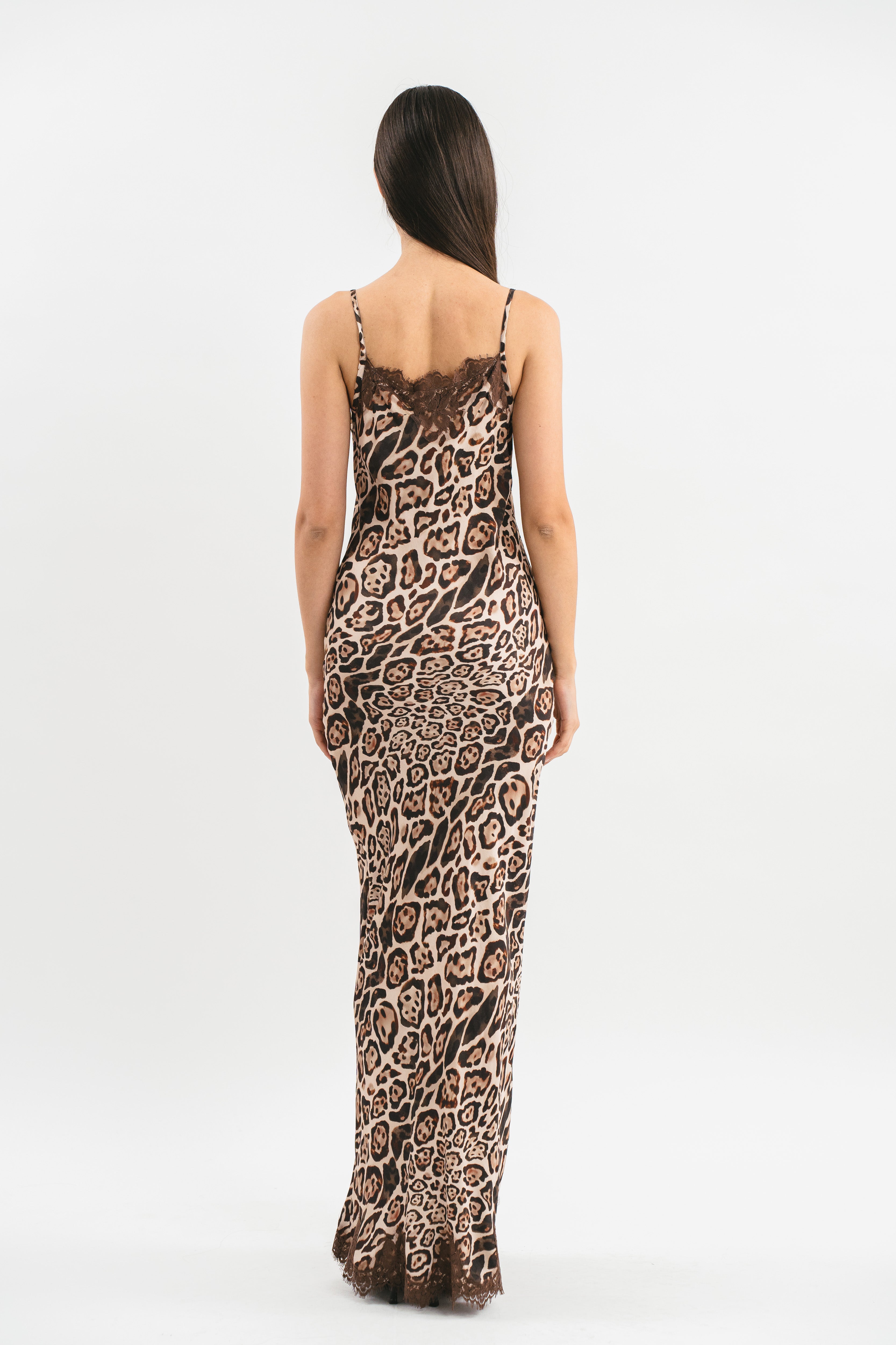 Printed slip dress with lace