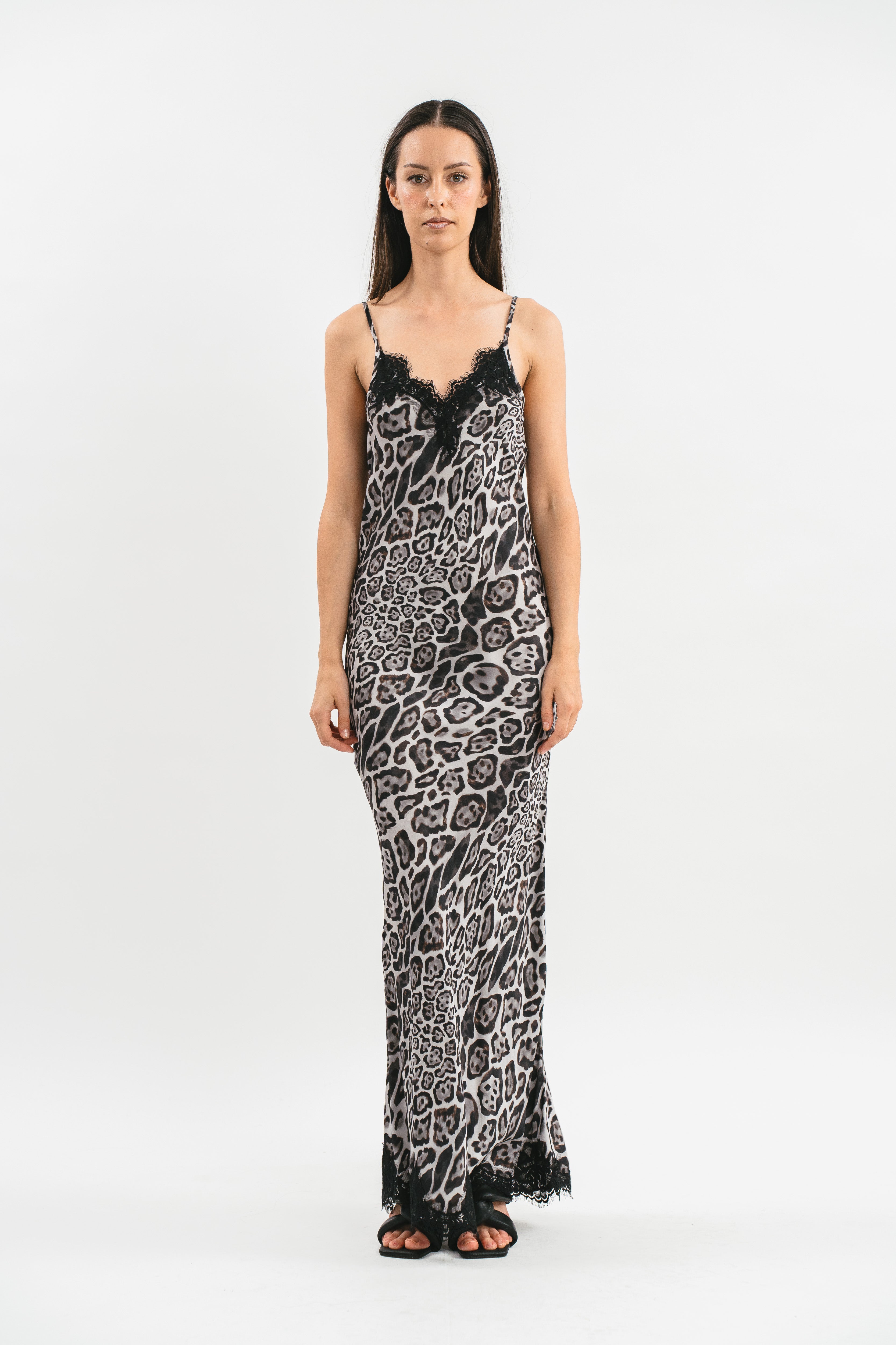 Printed slip dress with lace