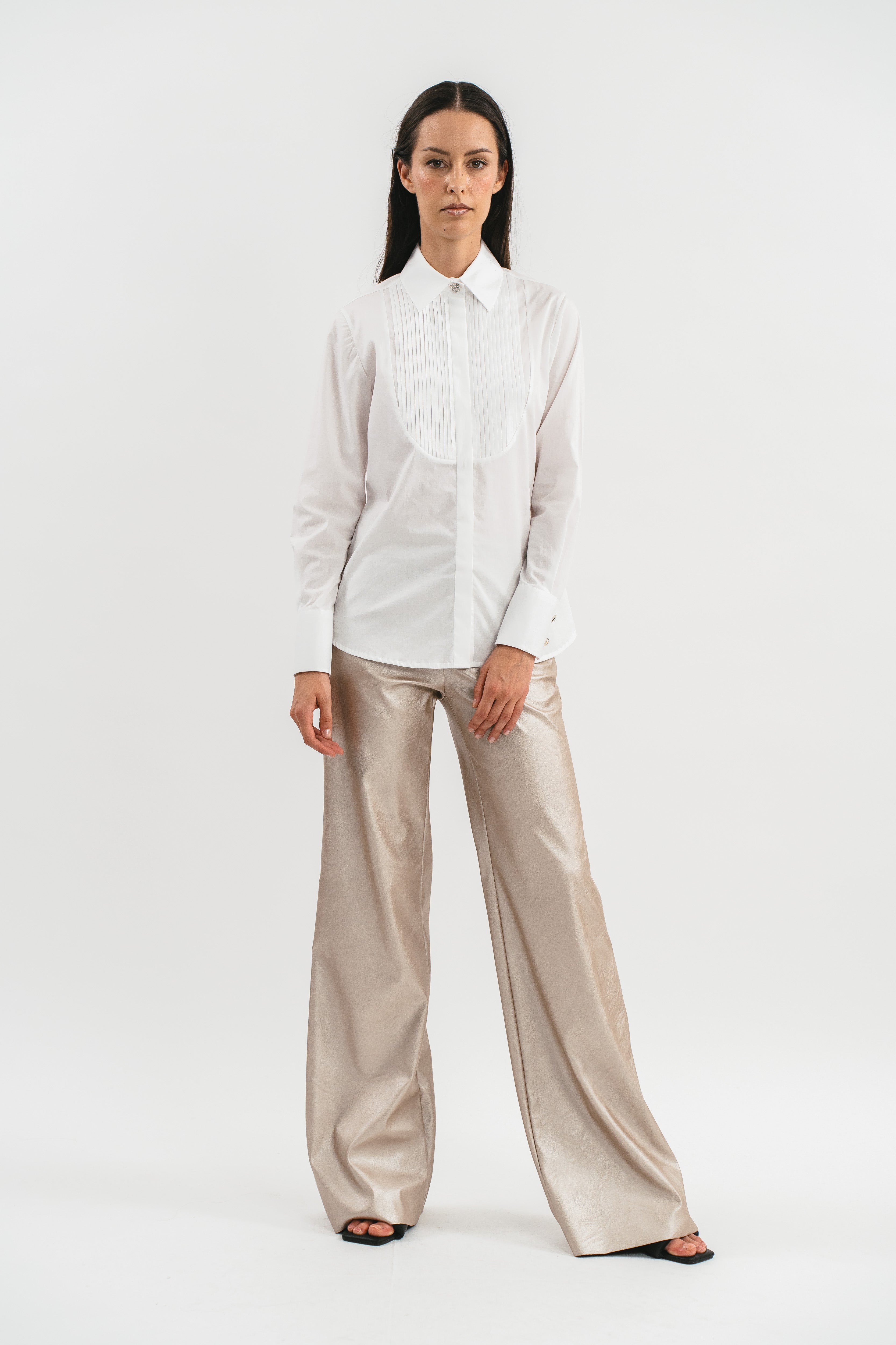 Shirt with pleated plastron