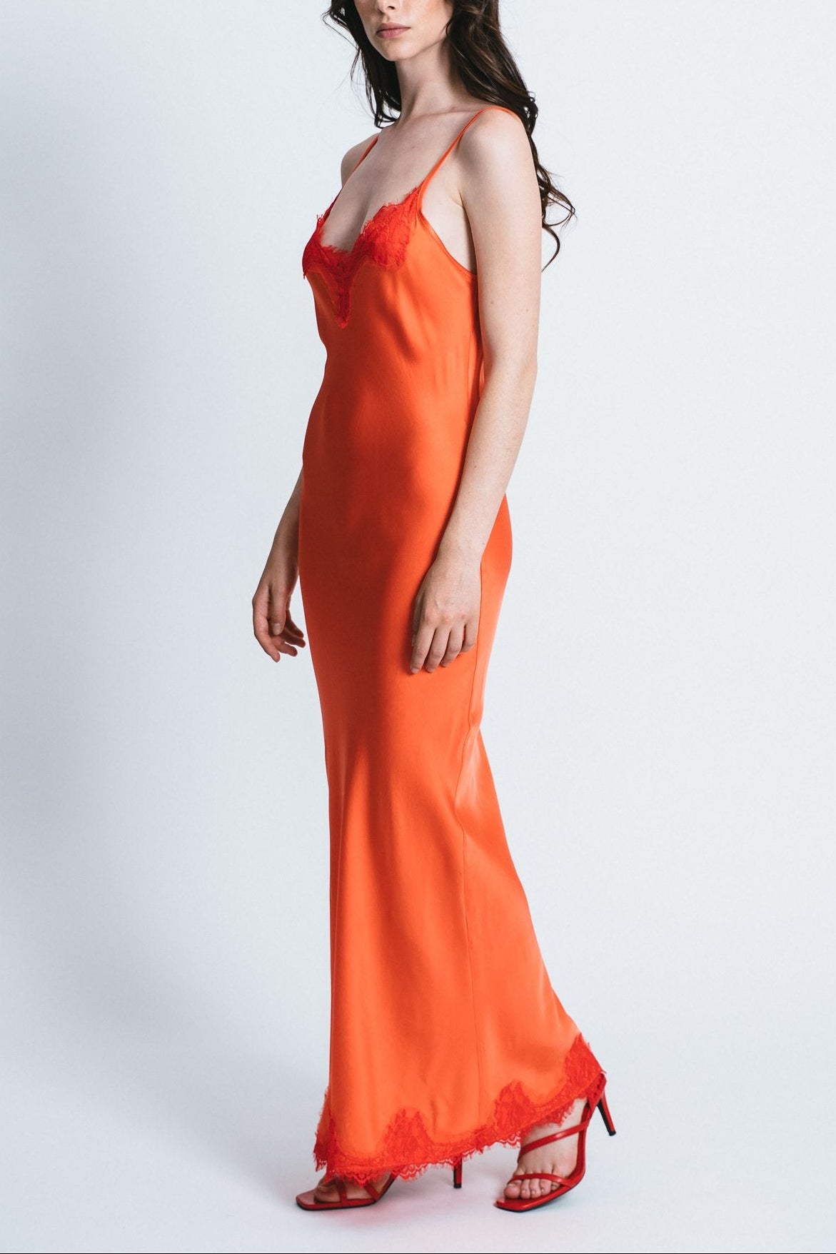 Long slip dress with lace