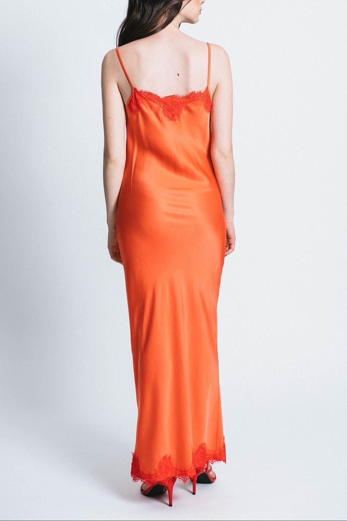 Long slip dress with lace