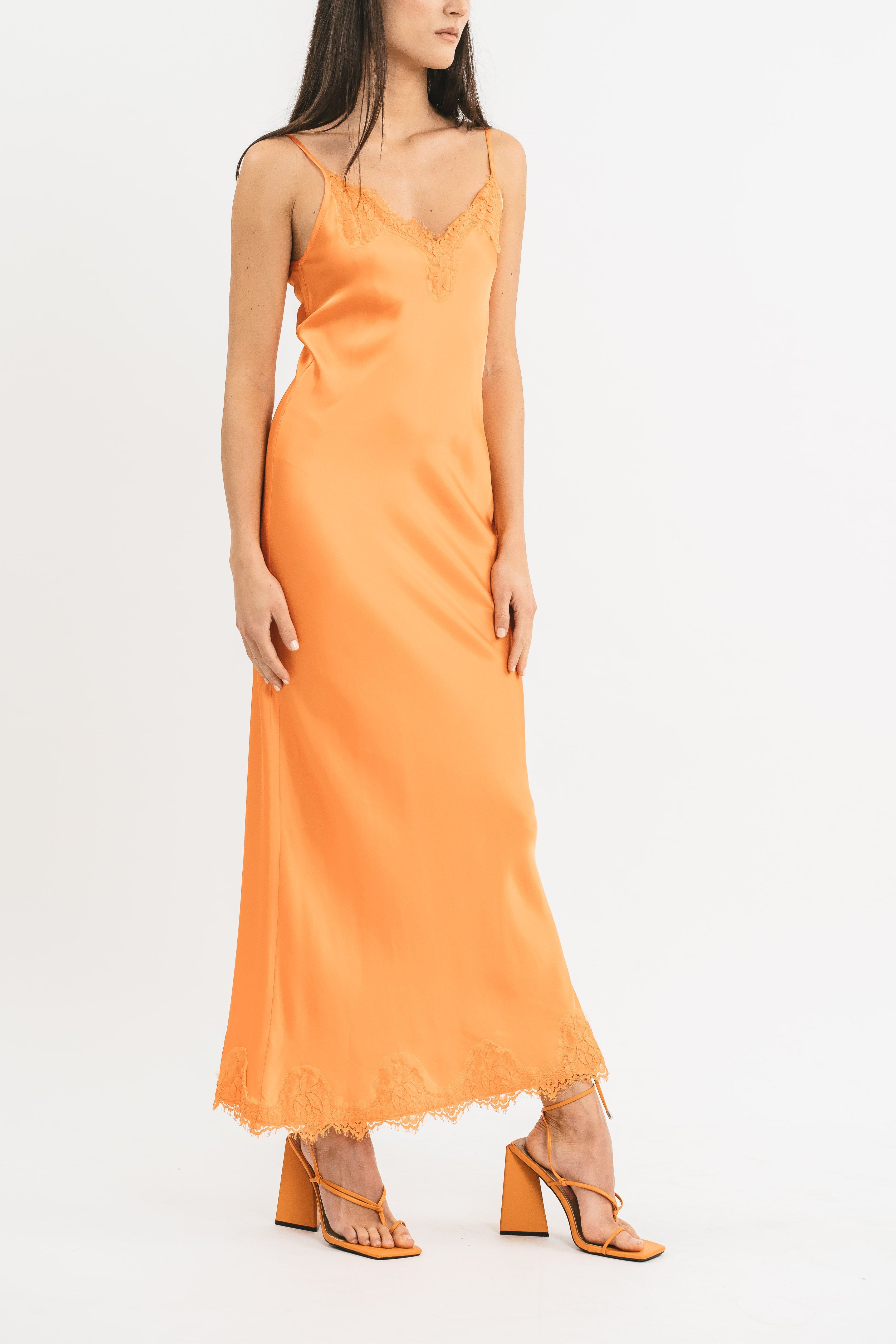 Long slip dress with lace