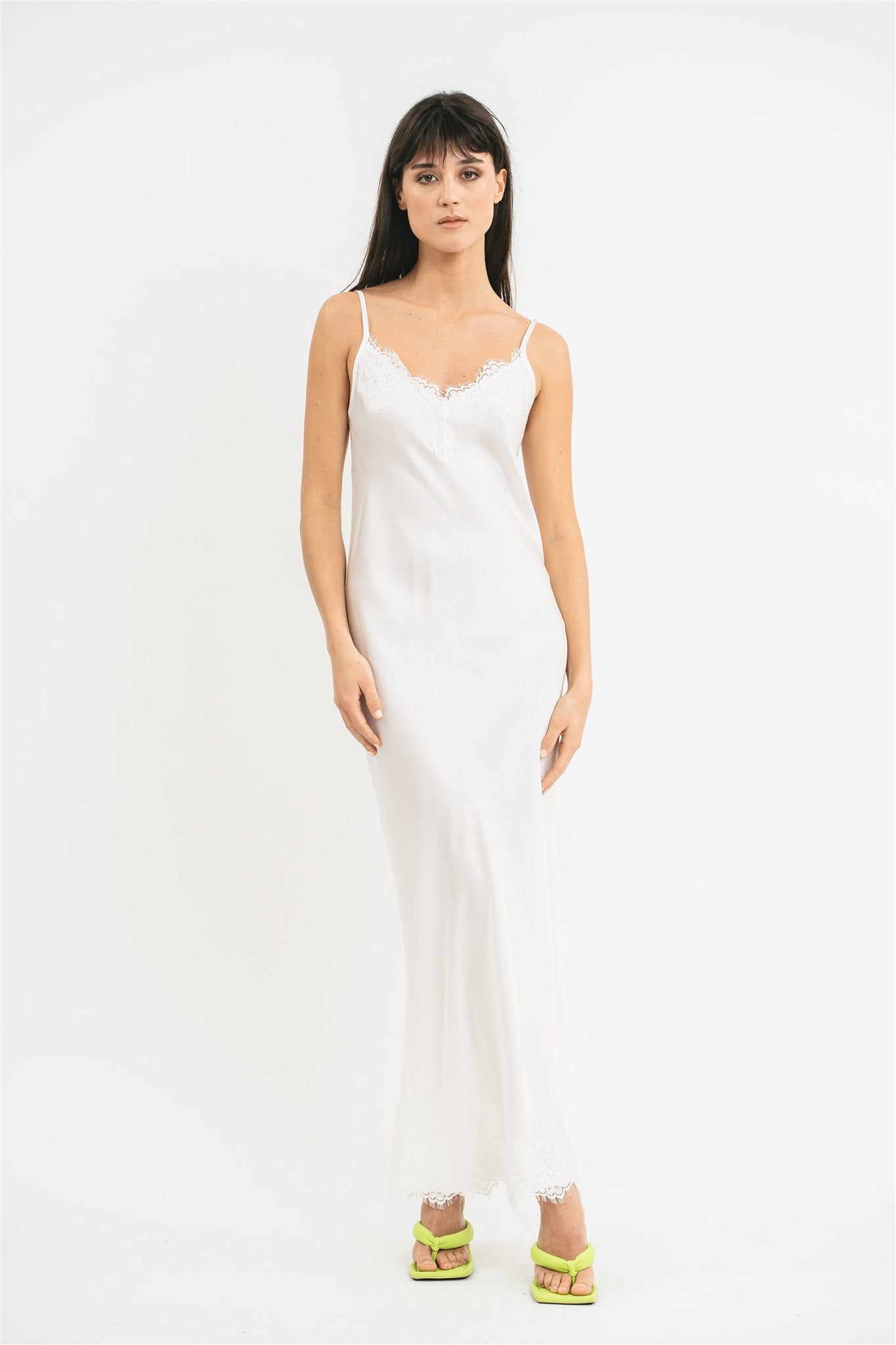 Long slip dress with lace
