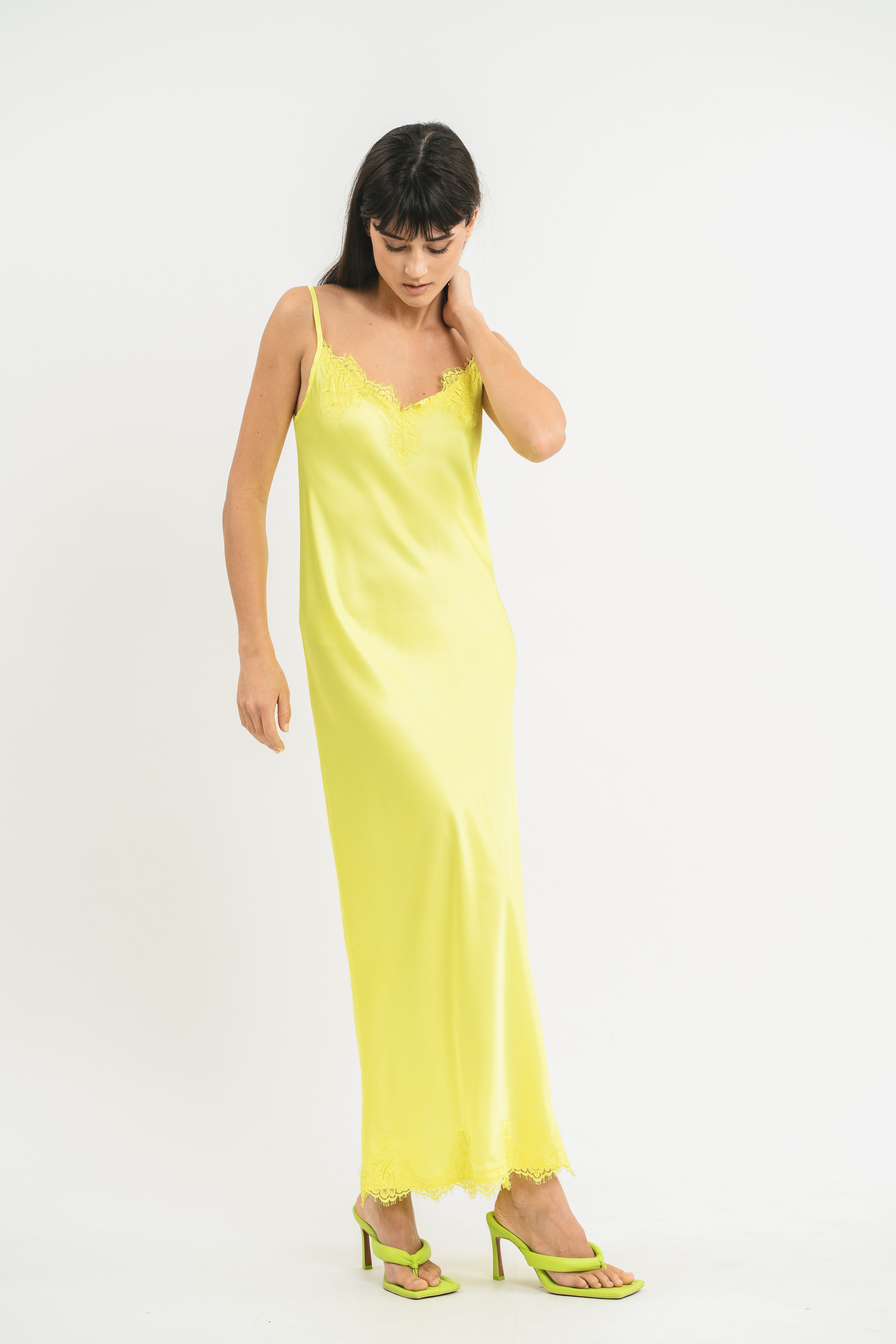 SLIP DRESS CLAUDIA IN VISCOSA CON PIZZO