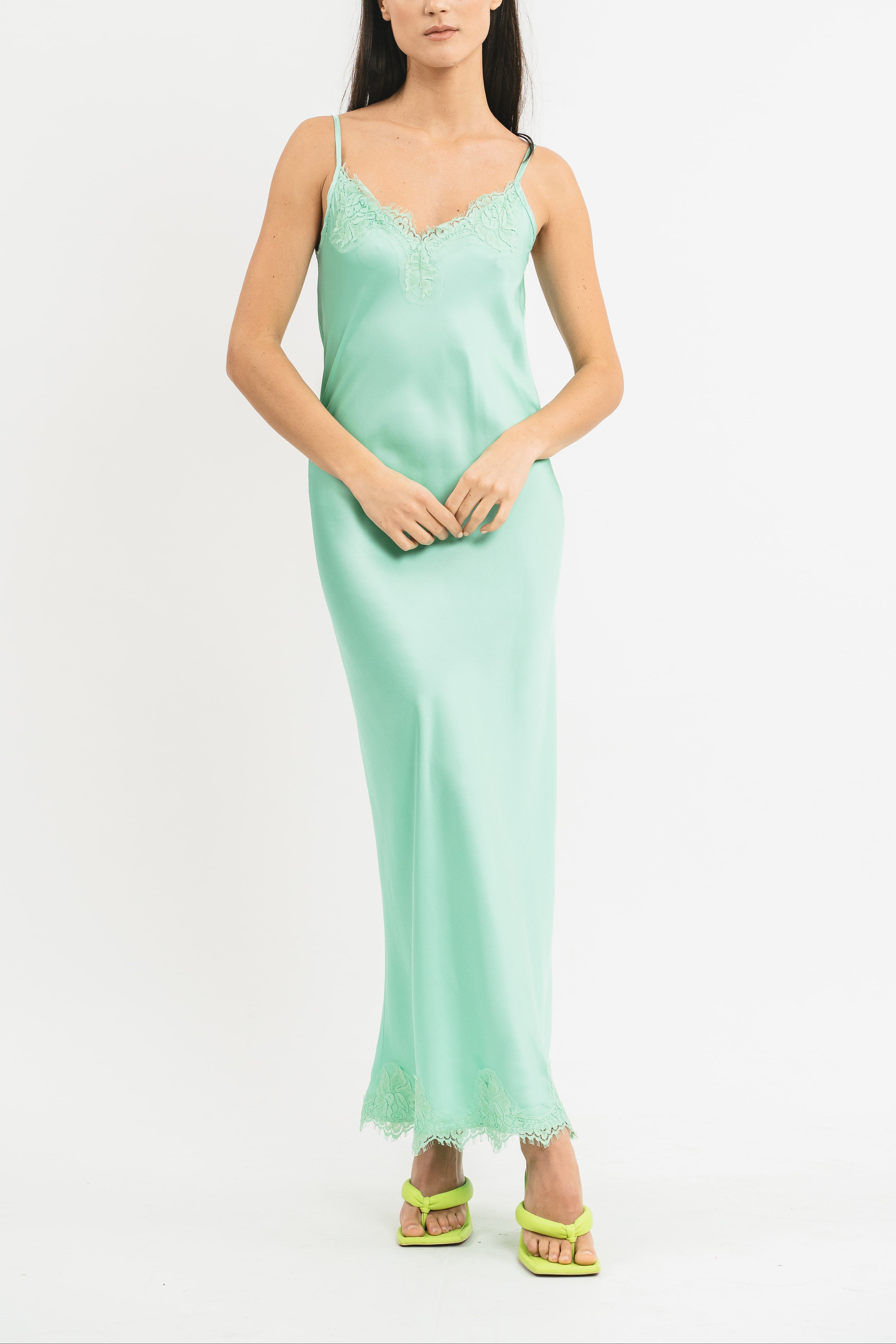 Long slip dress with lace