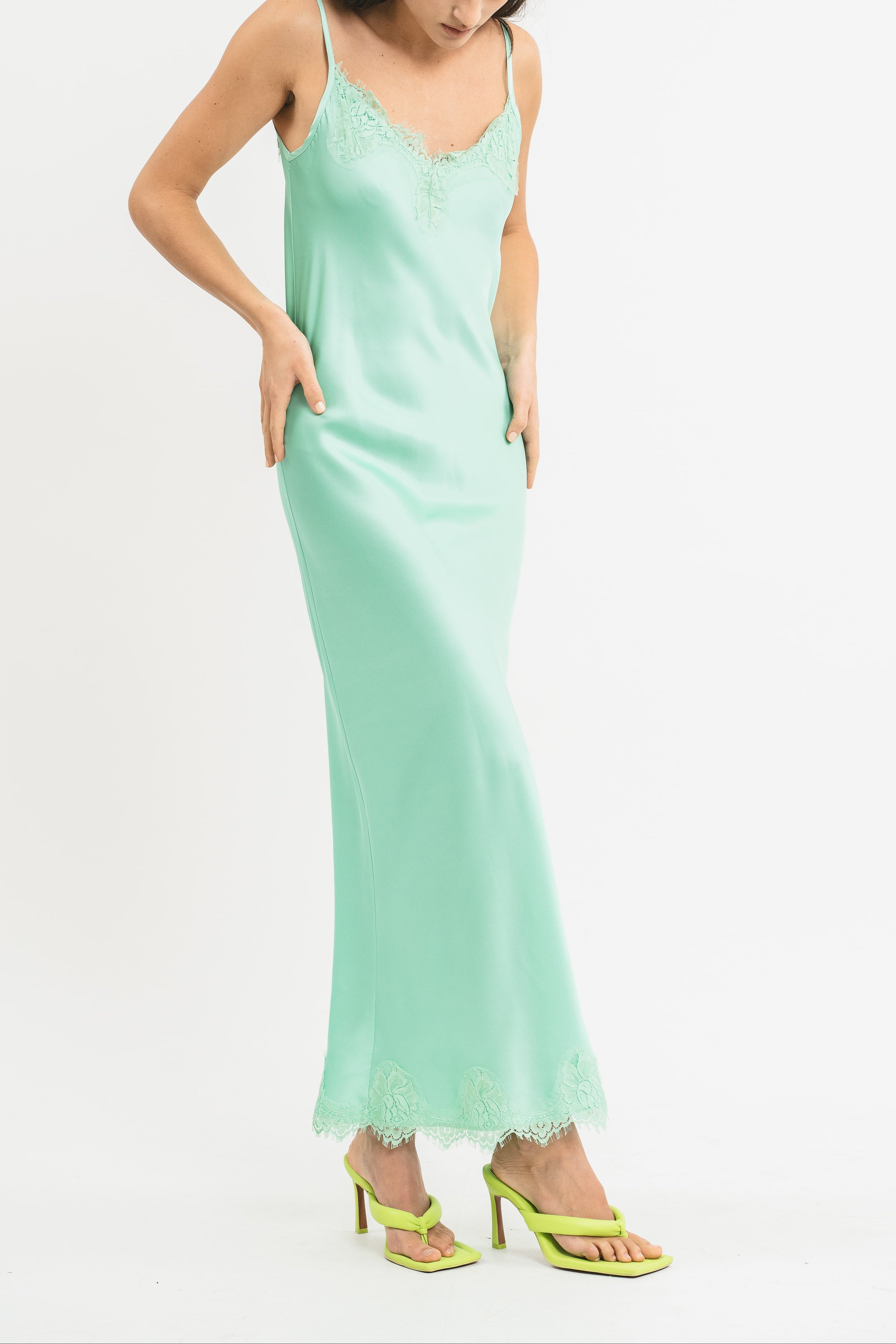 Long slip dress with lace