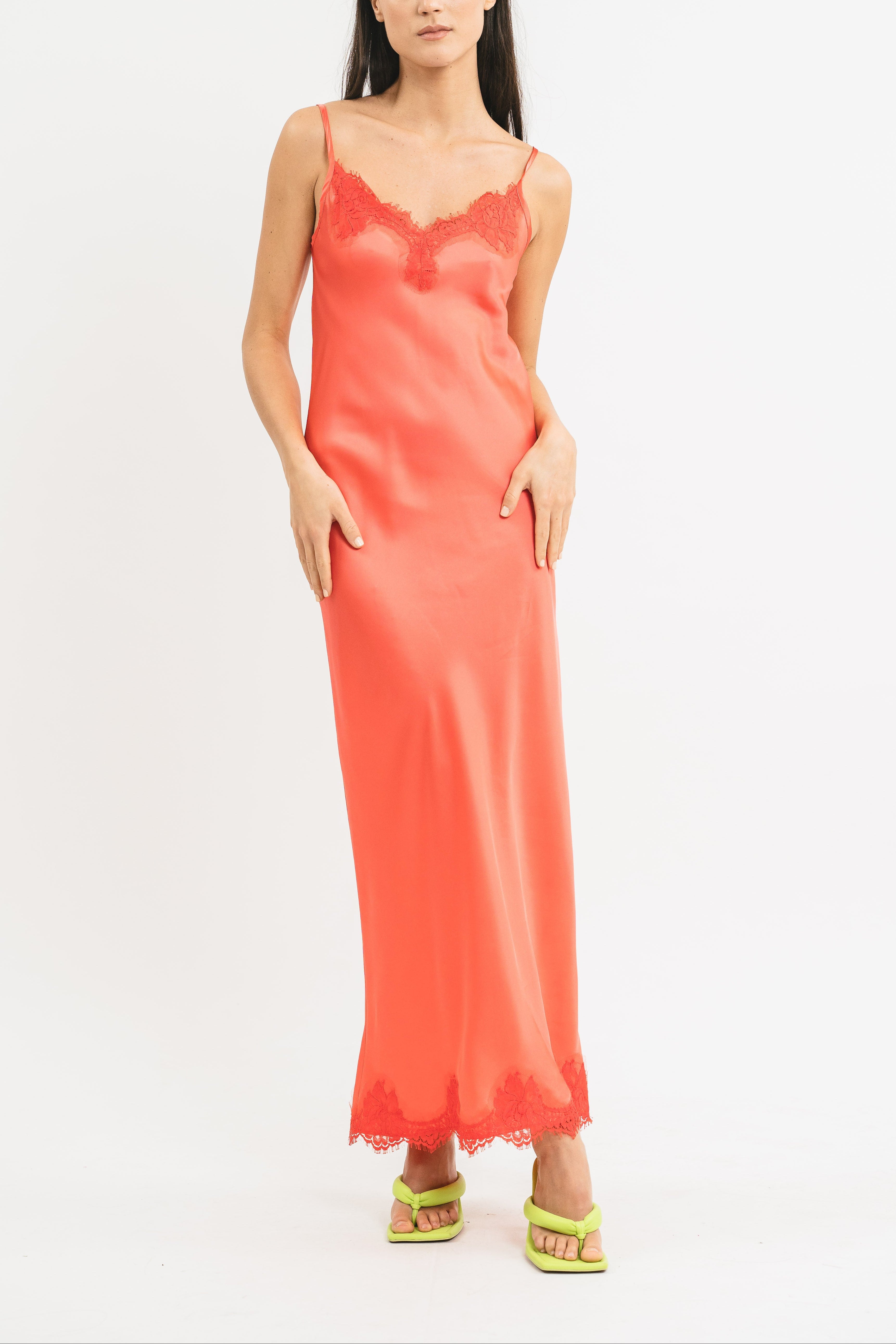 Long slip dress with lace